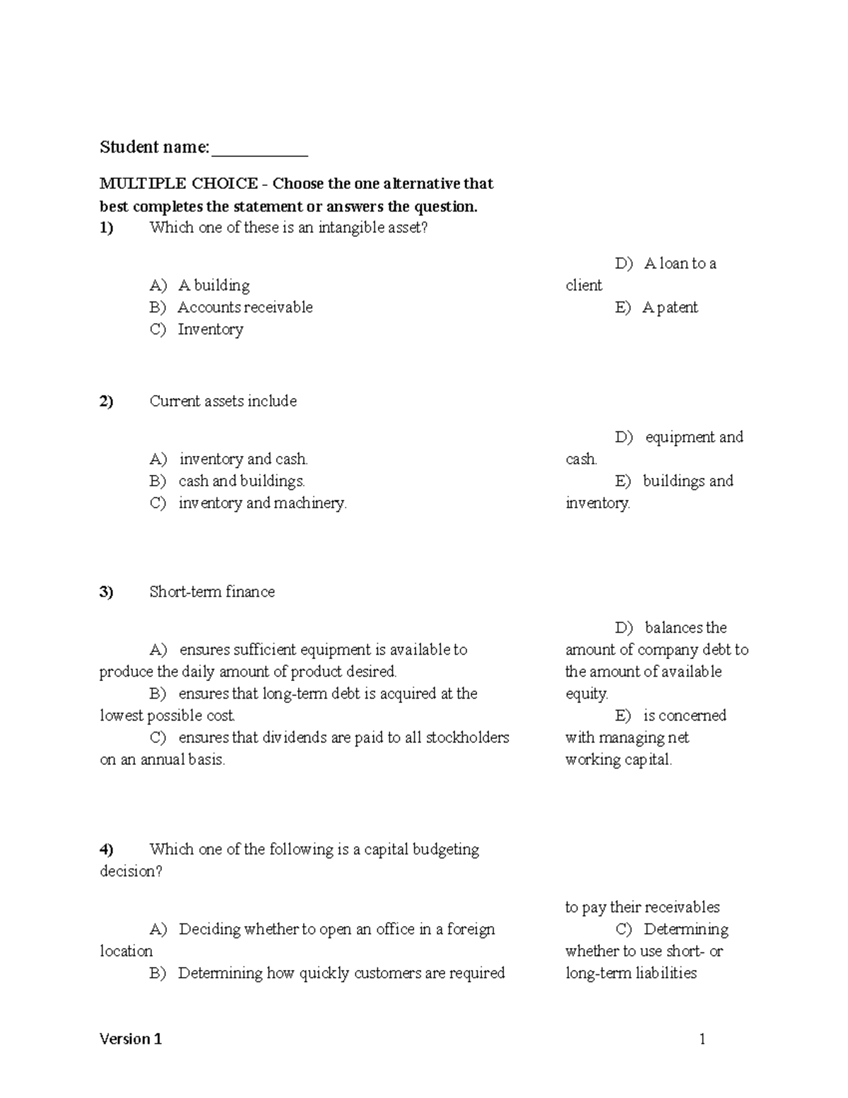 Test Bank for Introduction to Finance (FIN 509) - Chapter 1 - Studocu