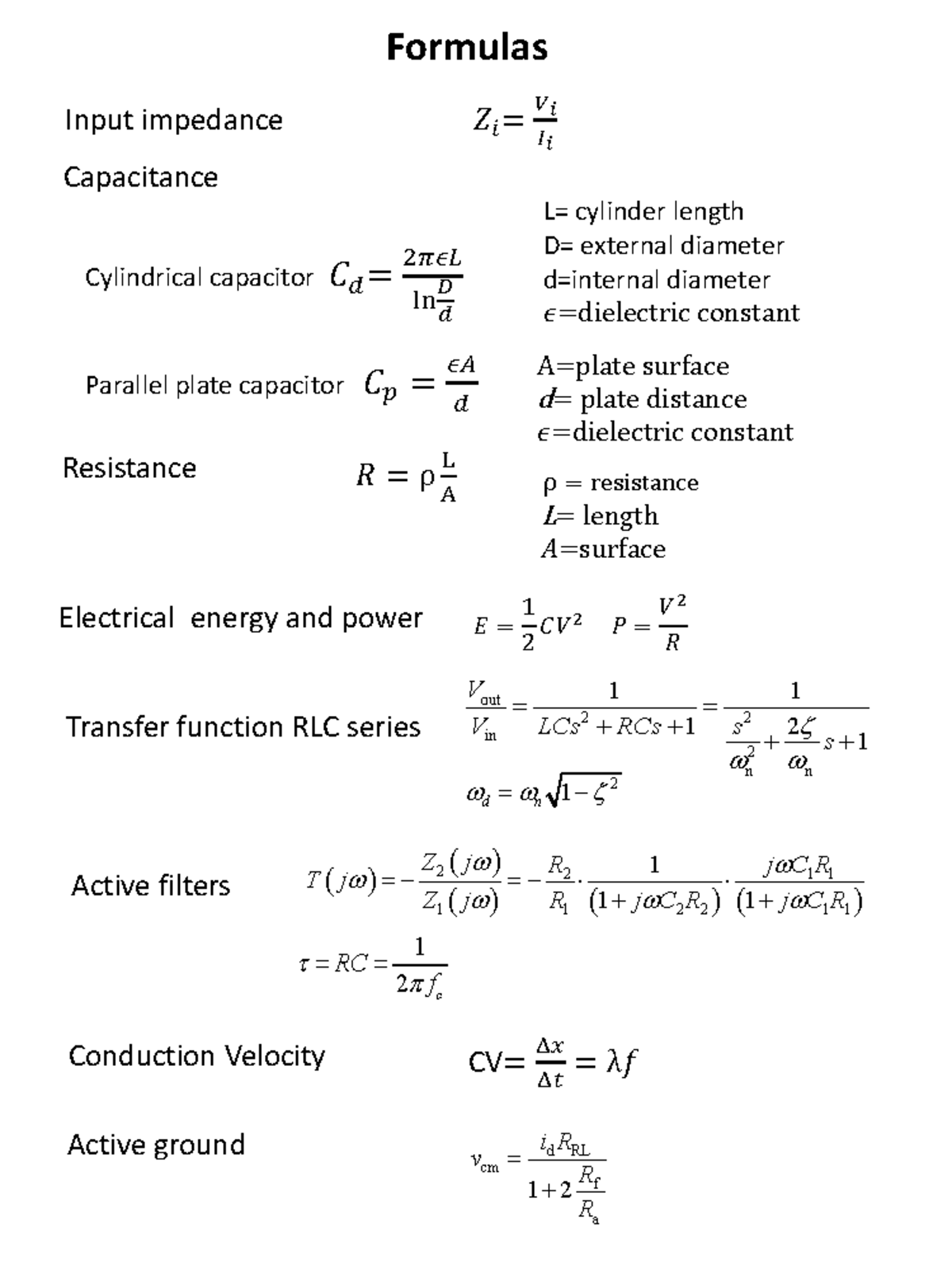Electrical Engineering Formula Sheet (EE101) - Studeersnel