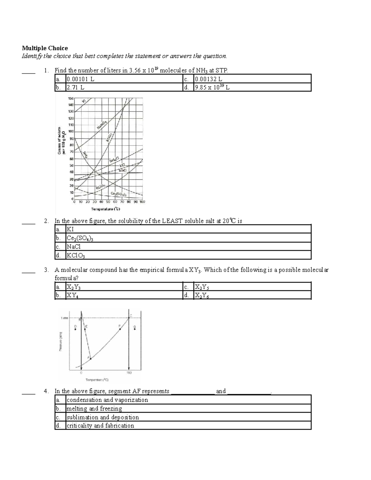 Practice Final Exam for Chemistry 101: Multiple Choice Questions - Studocu