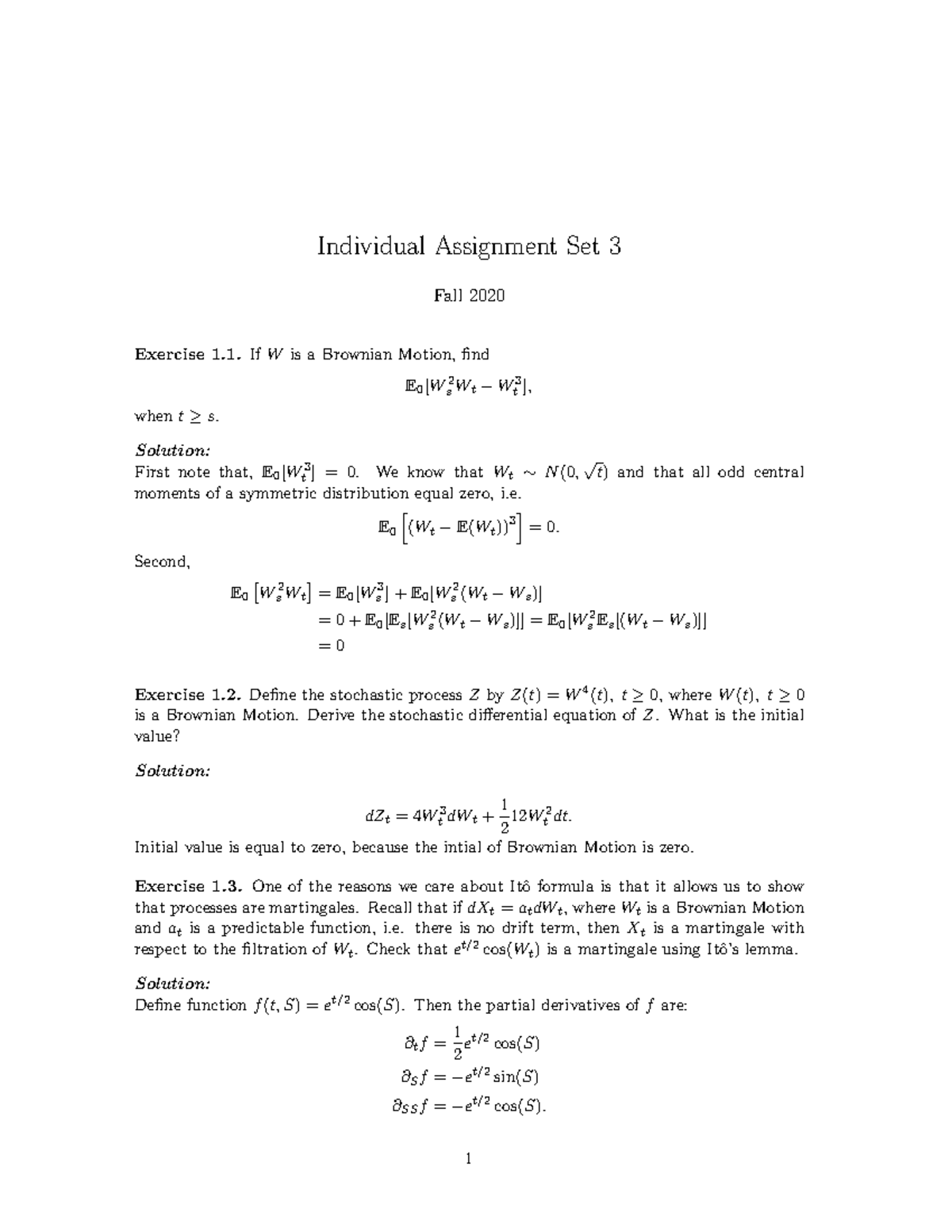 Individual Assignment Set 3 (Fall 2020) - Solutions Overview - Studeersnel