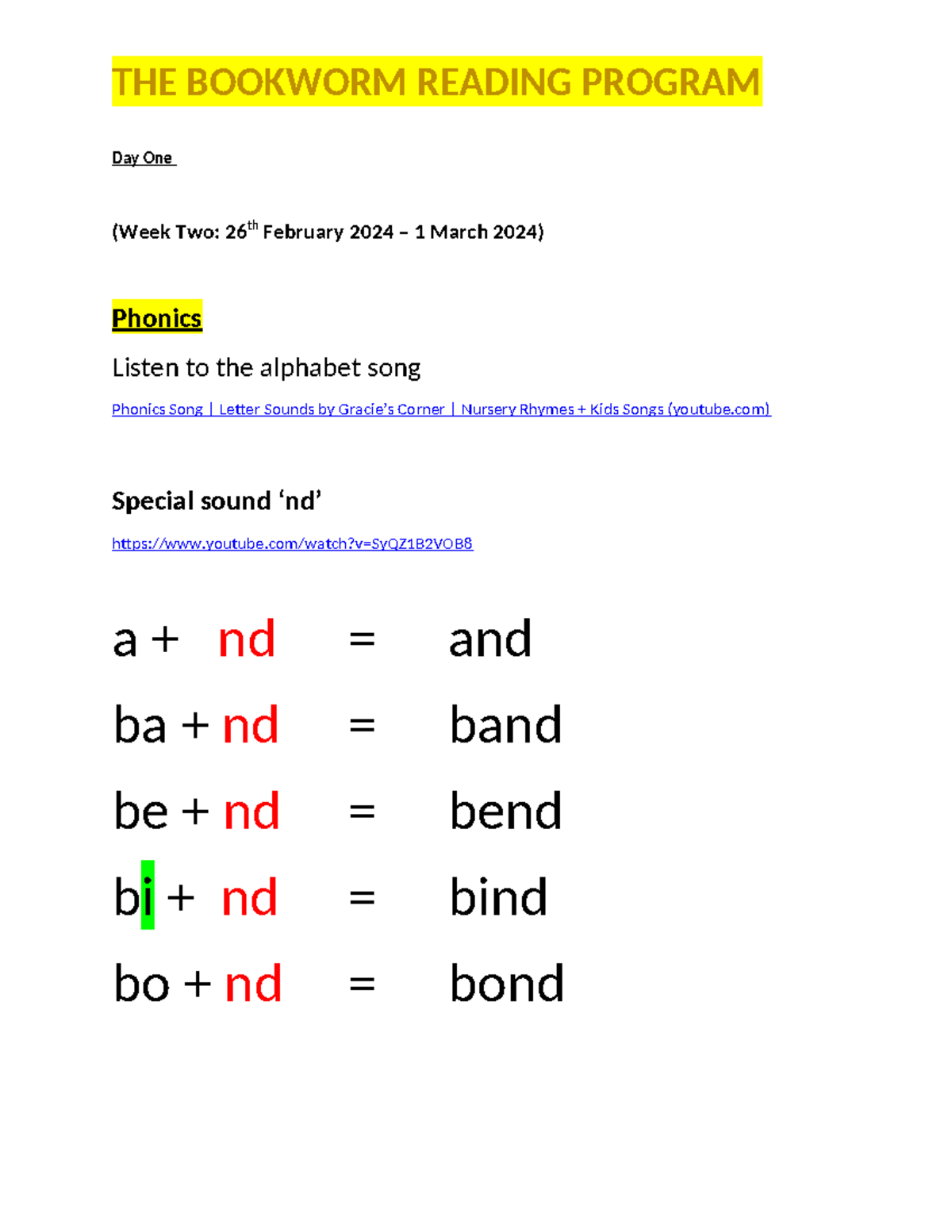 TBRP - Week 2 Phonics and Reading Notes (Feb 26 - Mar 1, 2024) - Studocu