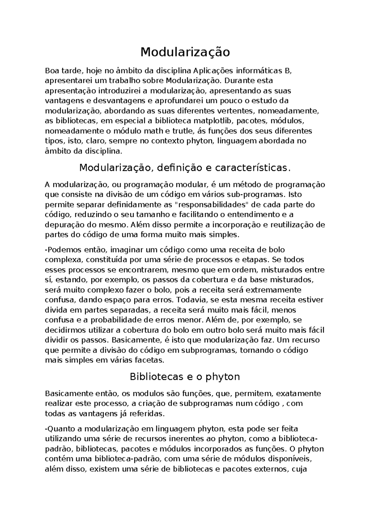Aplicações Informáticas B: Modularização e Bibliotecas em Python - Studocu