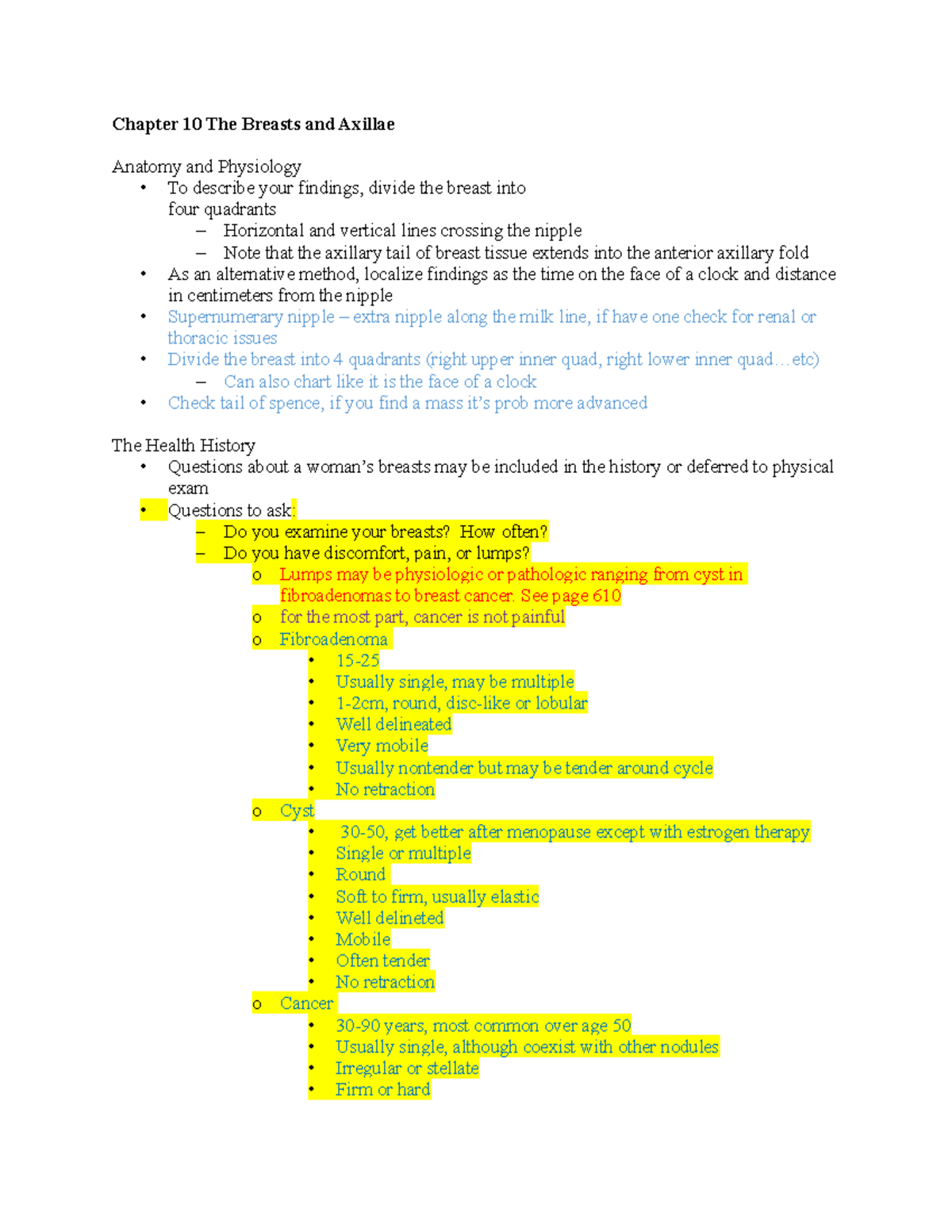 notes for test 3 - Chapter 10 The Breasts and Axillae Anatomy and ...