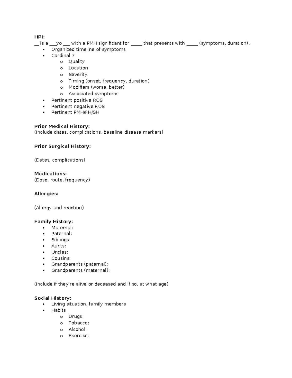 ECL: H&P Write-Up Template for Patient Assessment - Studocu