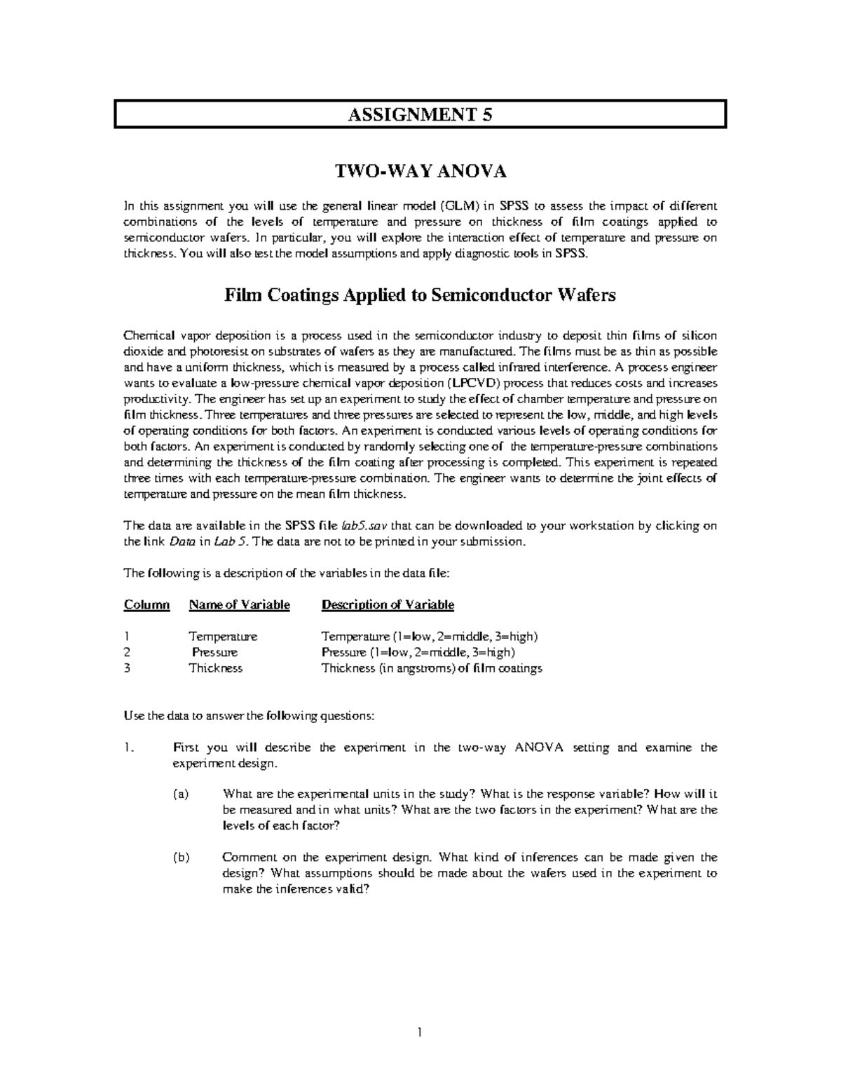 Asg5 - Stat 252 Lab Assignment Fall 2019 - ASSIGNMENT 5 TWO-WAY ANOVA ...