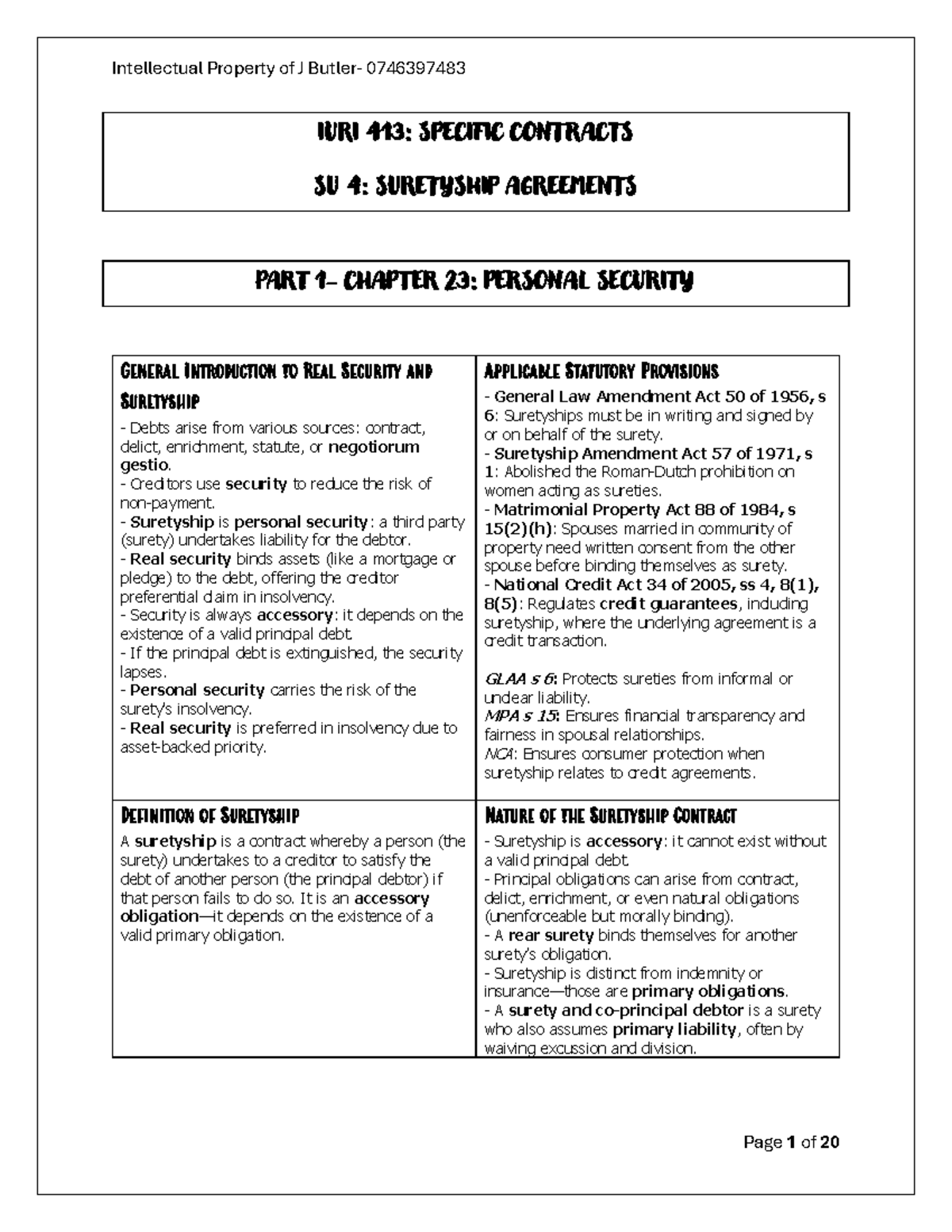 SU 4: Suretyship Agreements - Chapter 23 Overview of Personal Security ...
