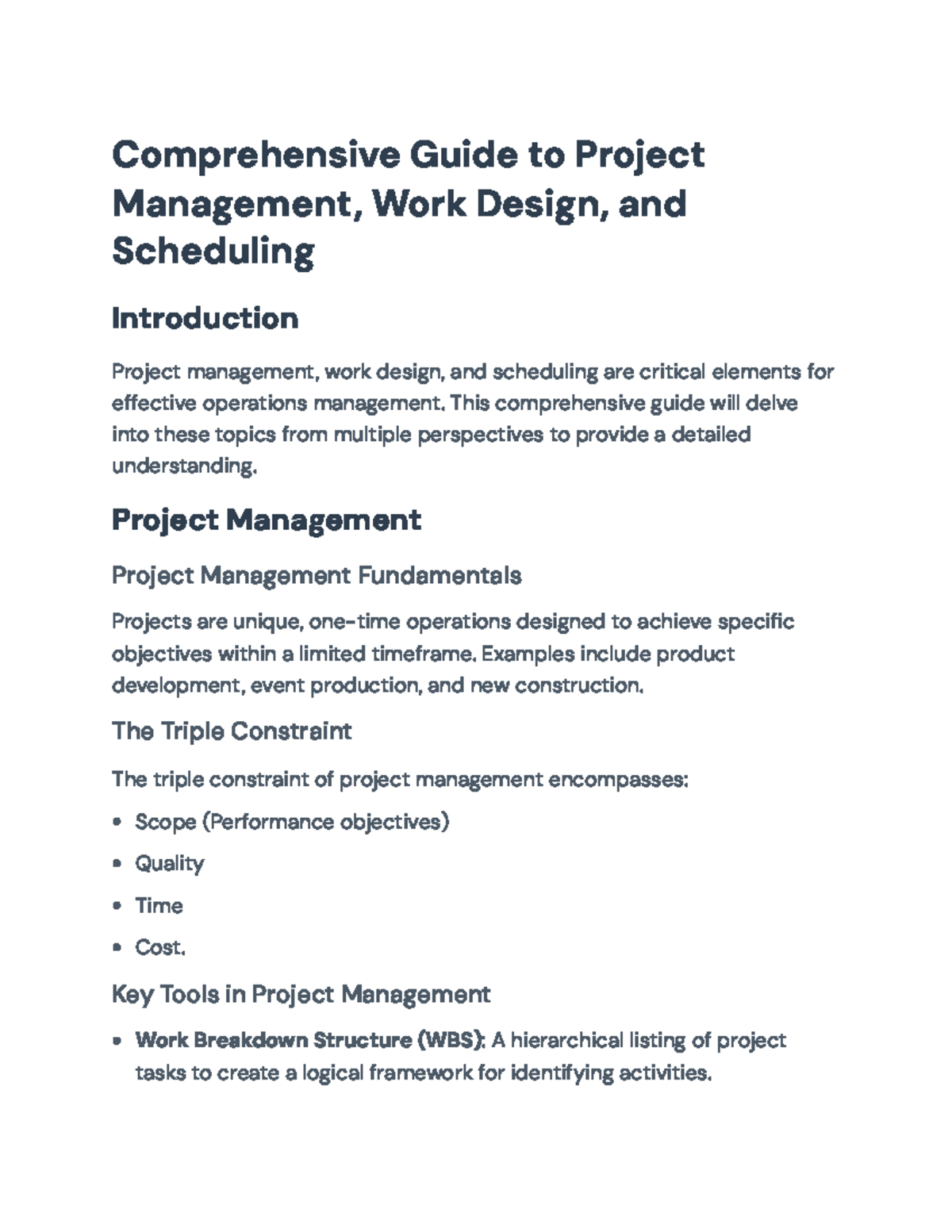 Comprehensive Guide to Project Management and Work Design Techniques ...