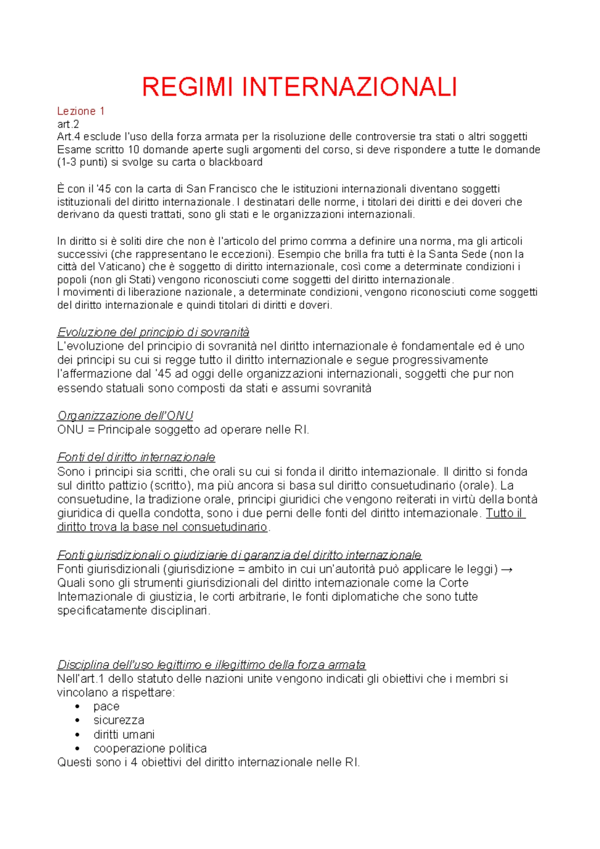 Appunti di Regimi Internazionali - Diritto Internazionale e Normative ...
