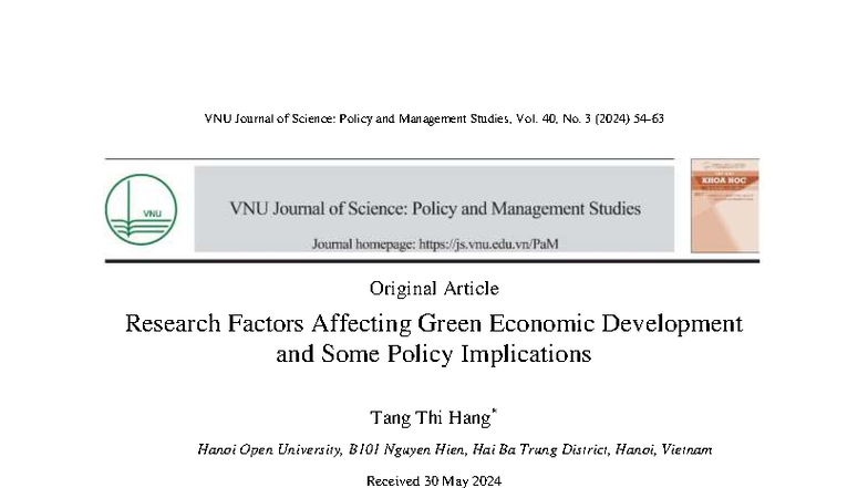 VNU Journal of Science: Policy and Management Studies, Vol. 40, No. 3 ...