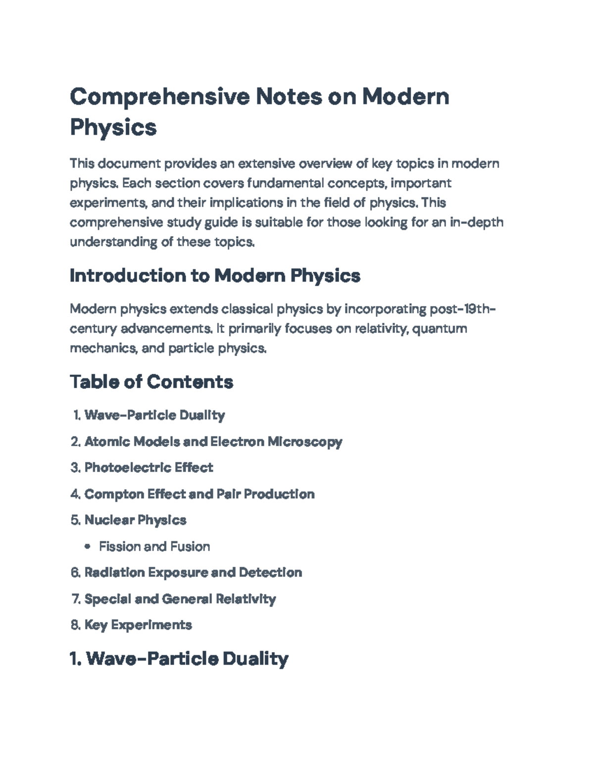 Comprehensive Study Guide on Modern Physics for Course PHYS 101 ...