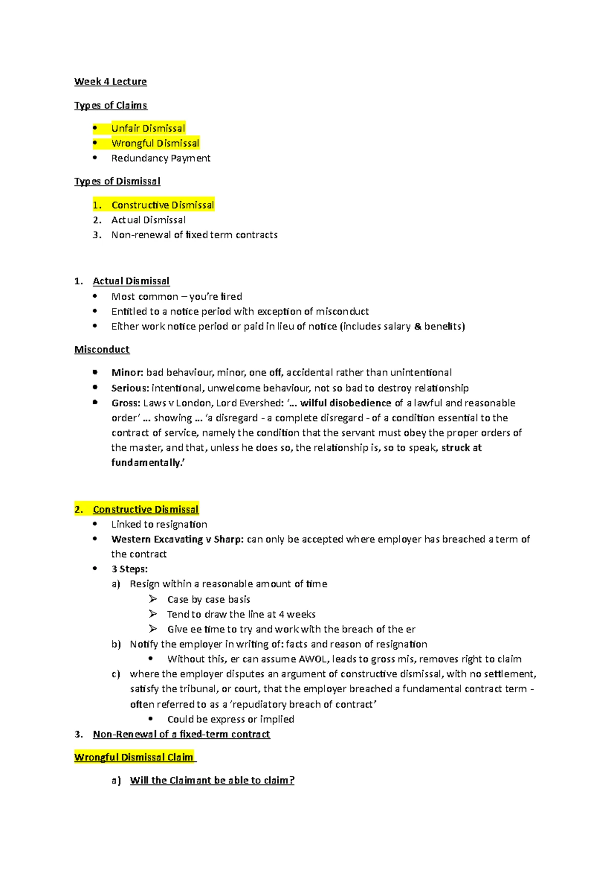Unfair Dismissal Case Law Overview: Key Cases and Principles - Studocu