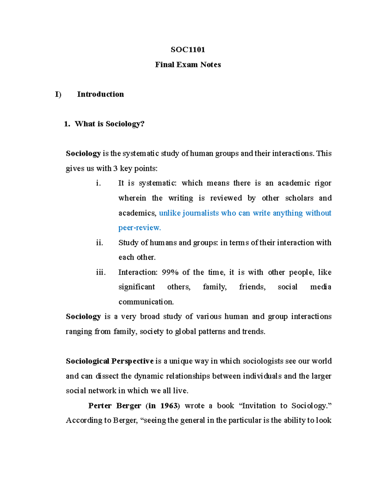SOC1101 Final Exam Notes: Key Topics and Theories in Sociology - Studocu