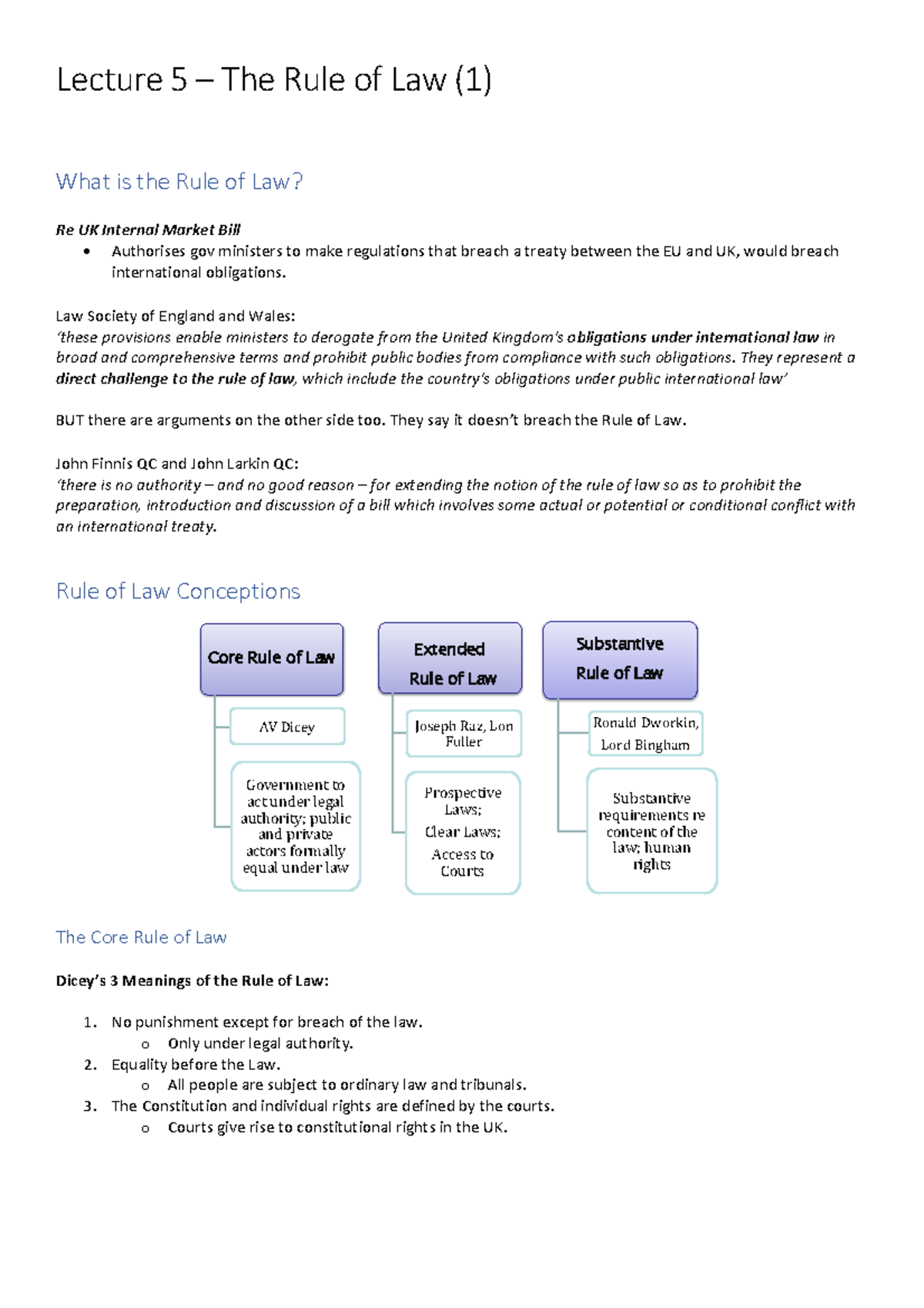 The Rule of Law Lecture notes - Lecture 5 – The Rule of Law (1) What is ...