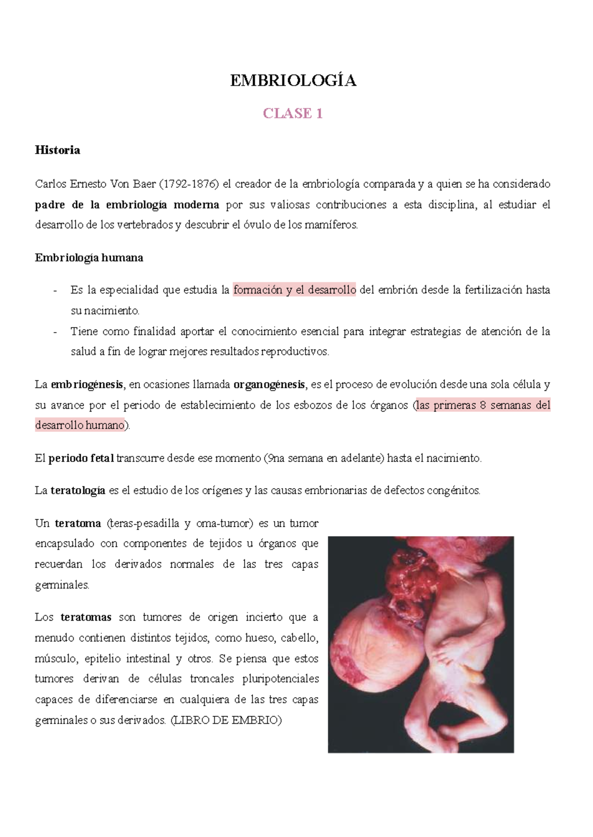 EMBRIOLOGÍA CLASE 1: Historia y Desarrollo del Embrión - Studocu