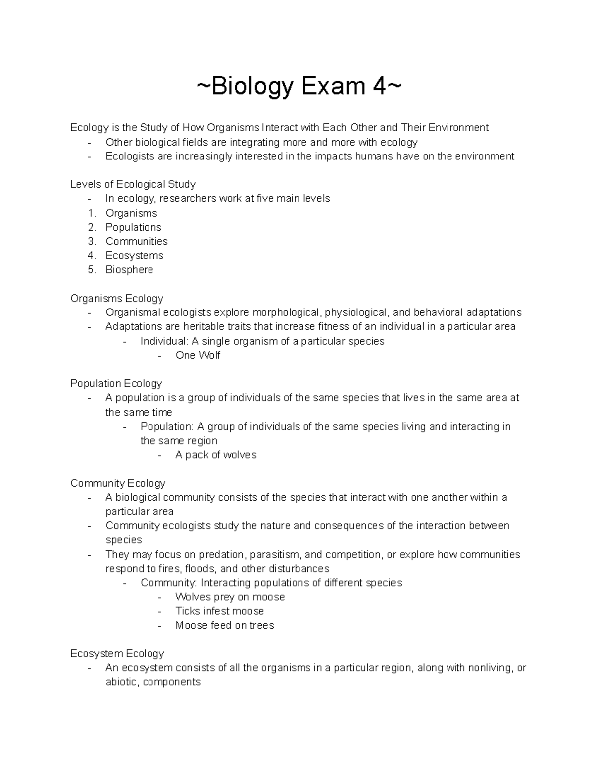 Biology Exam 4 - Comprehensive Practice Guide on Ecology and Organisms ...