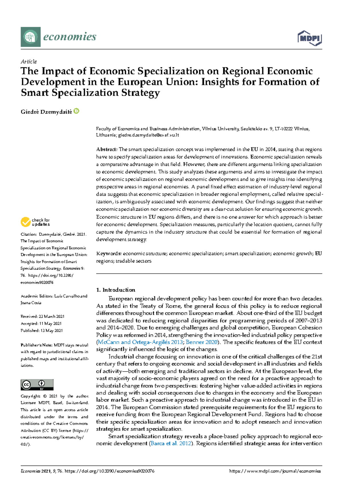 The Impact of Economic Specialization on Regional Development in the EU ...