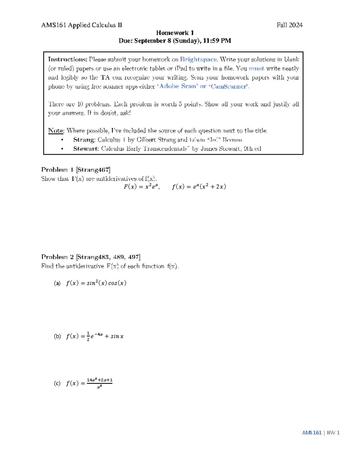 HW1 AMS161 F24 - good - Homework 1 Due: September 8 (Sunday), 11:59 PM ...