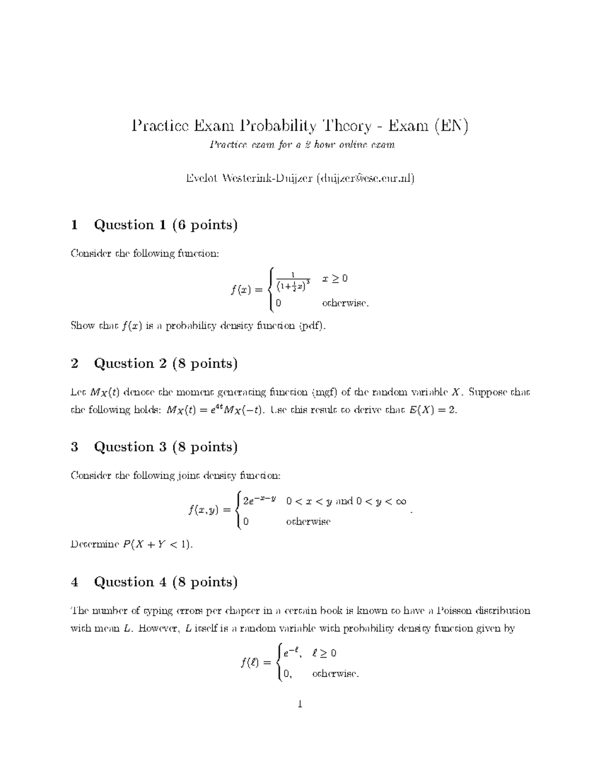 Probability Theory Practice Exam Notes (Course Code: PT101) - Studeersnel
