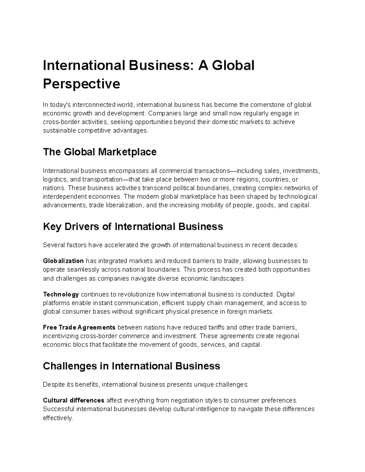 International business: A global perspective on growth and challenges ...