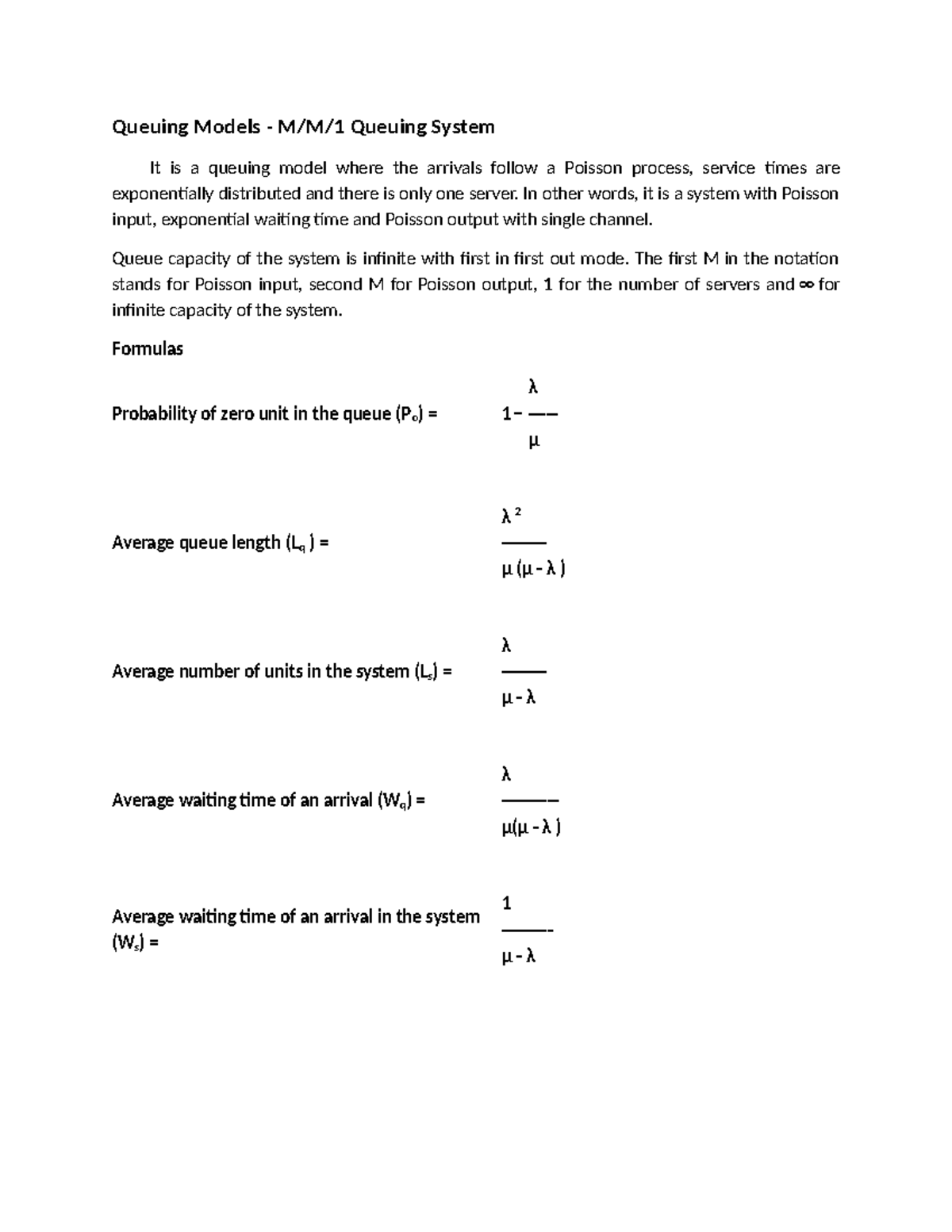 Queuing Model Numericals (M/M/1) Analysis and Examples - Studocu