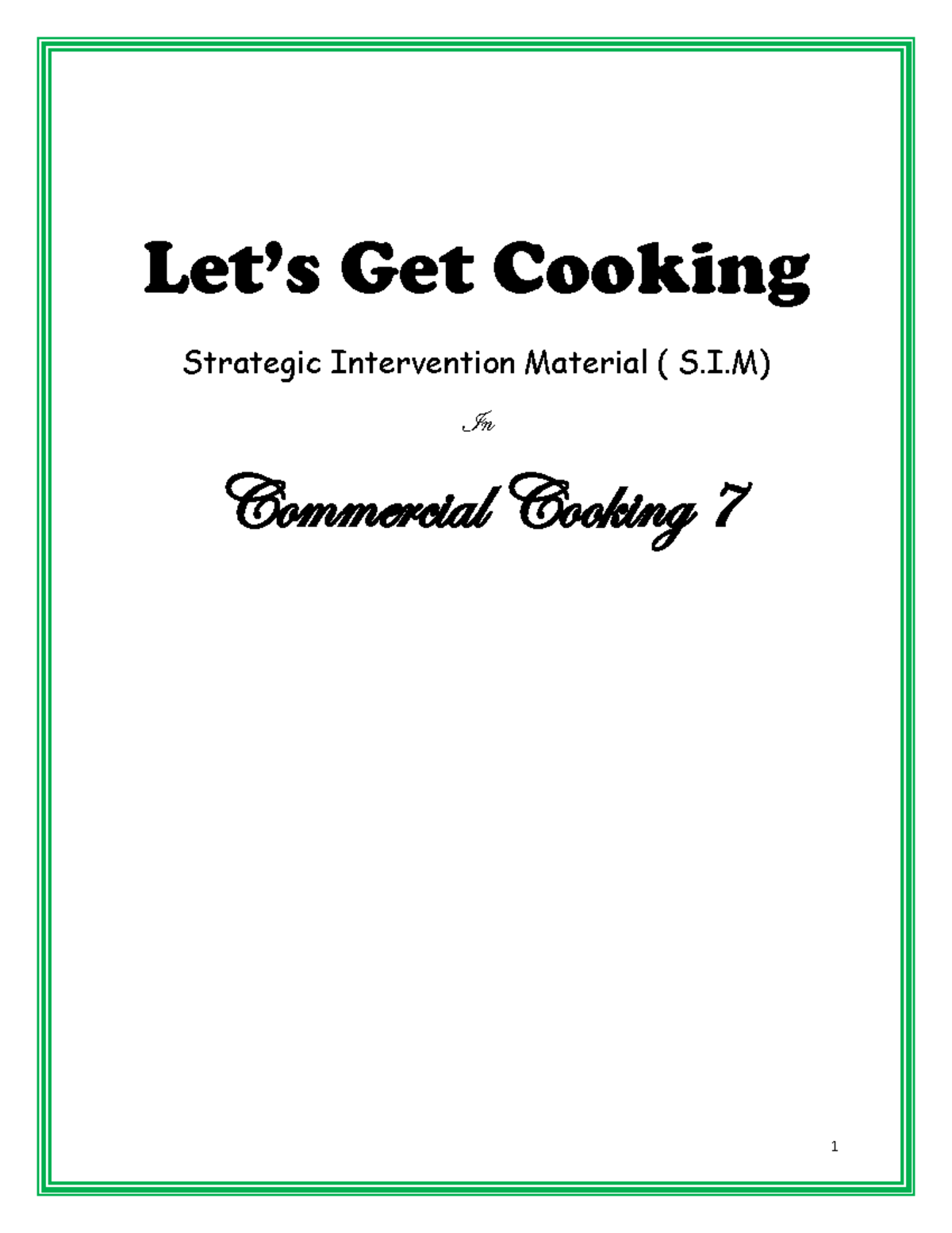 TLE - COOKERY Grade 8 Strategic Intervention Material for Cooking - Studocu