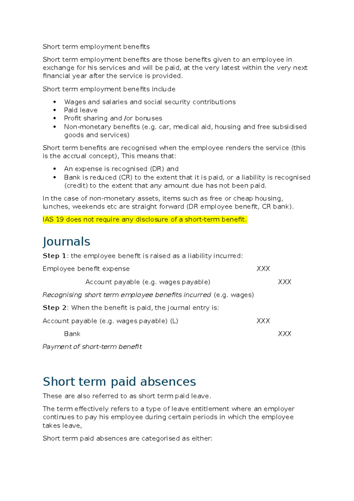 Employment Benefits Overview: IAS 19 Insights and Journals - Studocu
