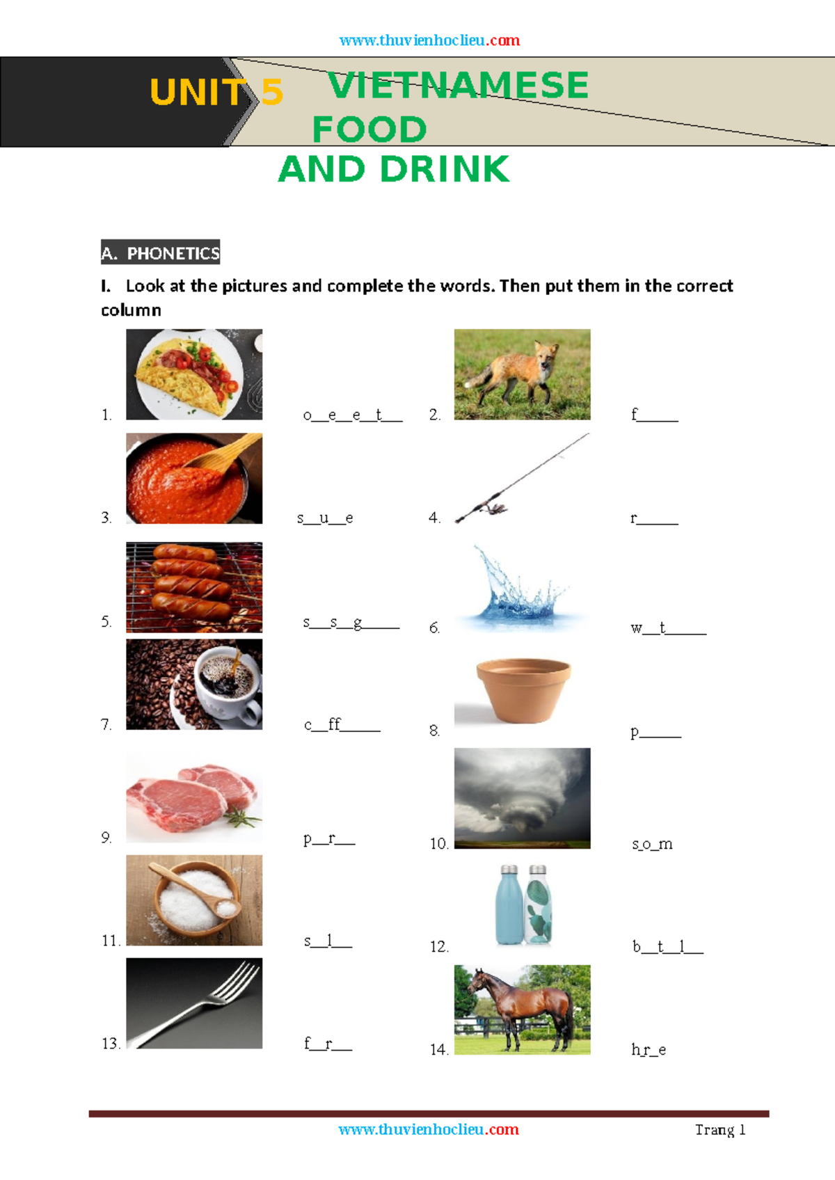 Vietnamese Food and Drink Unit 5: Phonetics and Grammar Exercises - Studocu