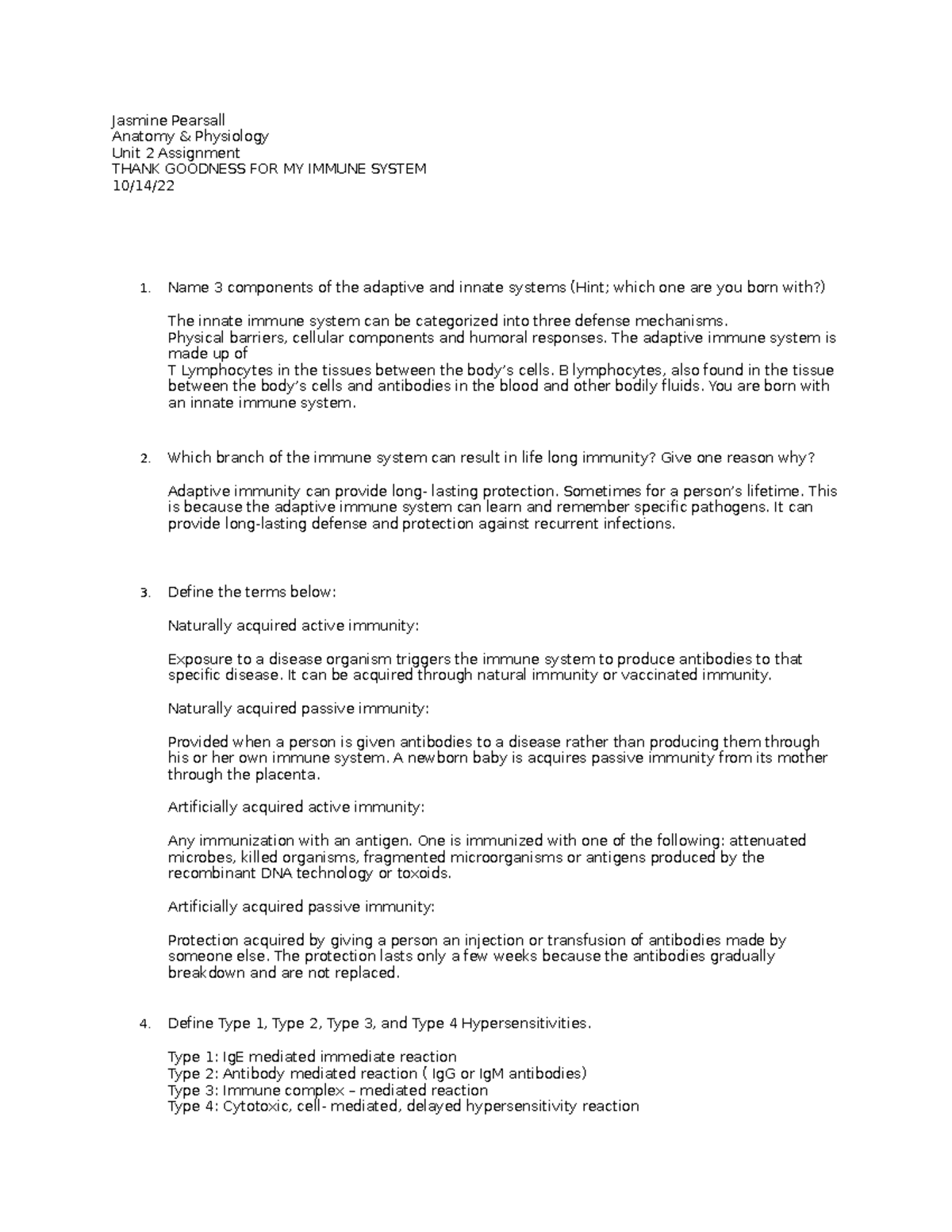 Unit 2 Assignment: Understanding My Immune System Functions - Studocu