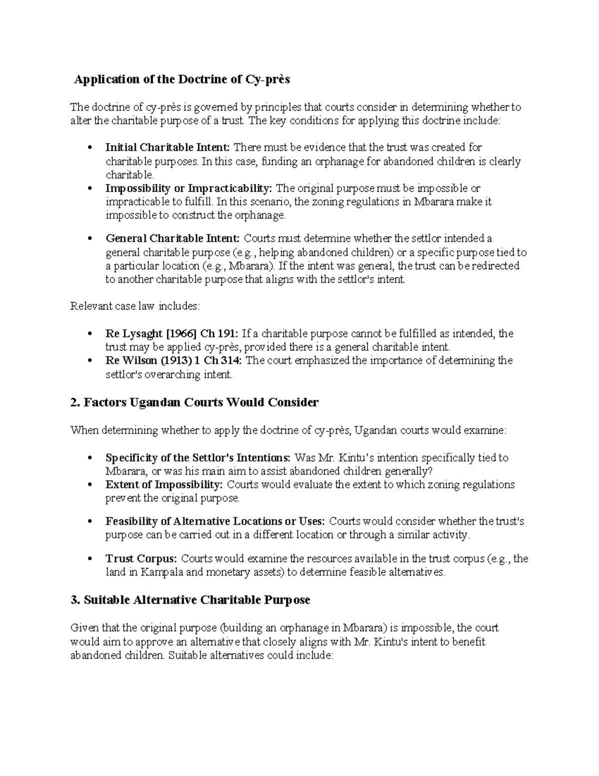 Trust Law Course Work: Application of Charitable Purpose Doctrine - Studocu