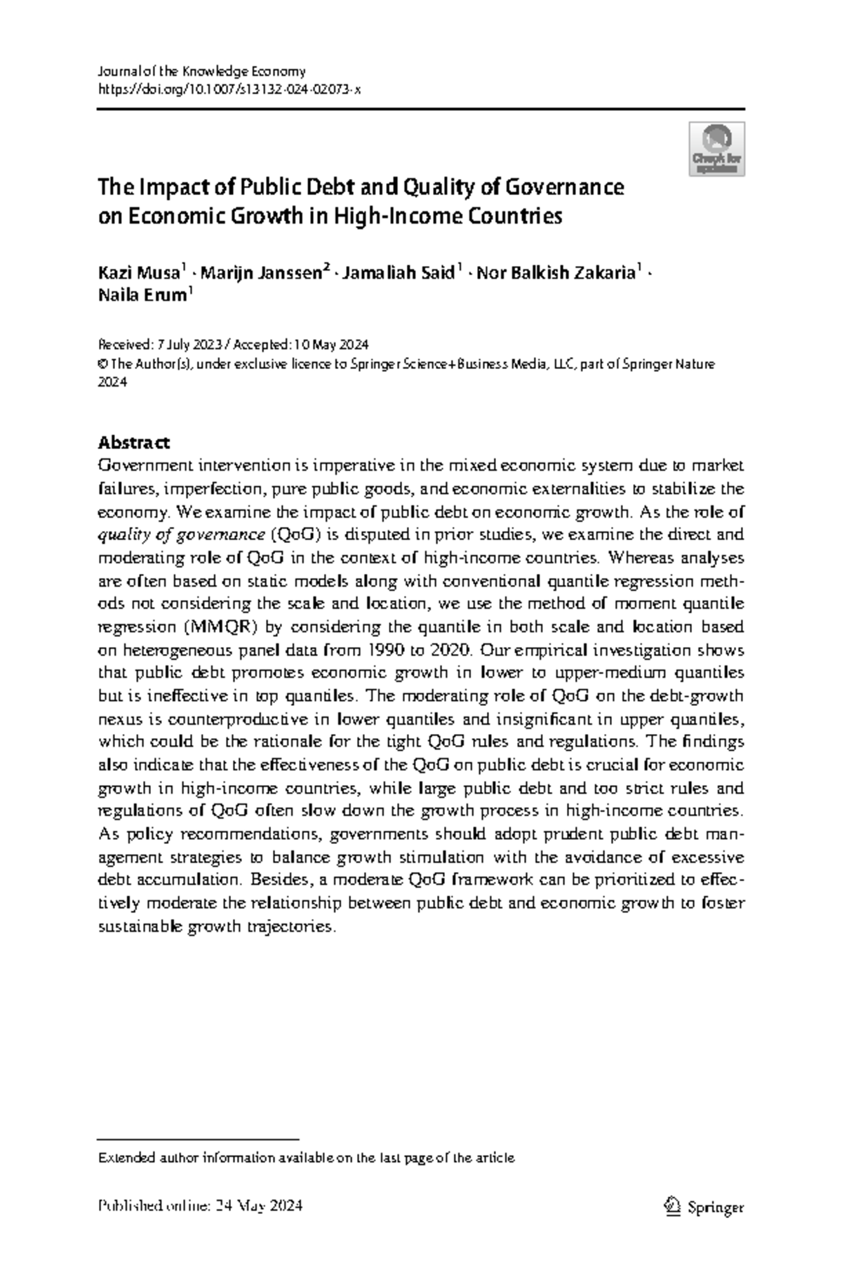 The Impact of Public Debt and Quality of Governance on Economic Growth ...