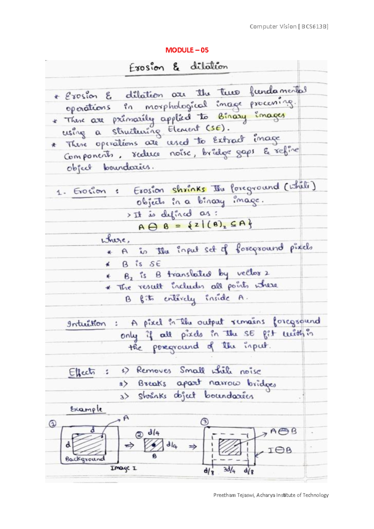 Computer Vision CV MODULE 05 Lecture Notes by Preetham Tejaswi - Studocu