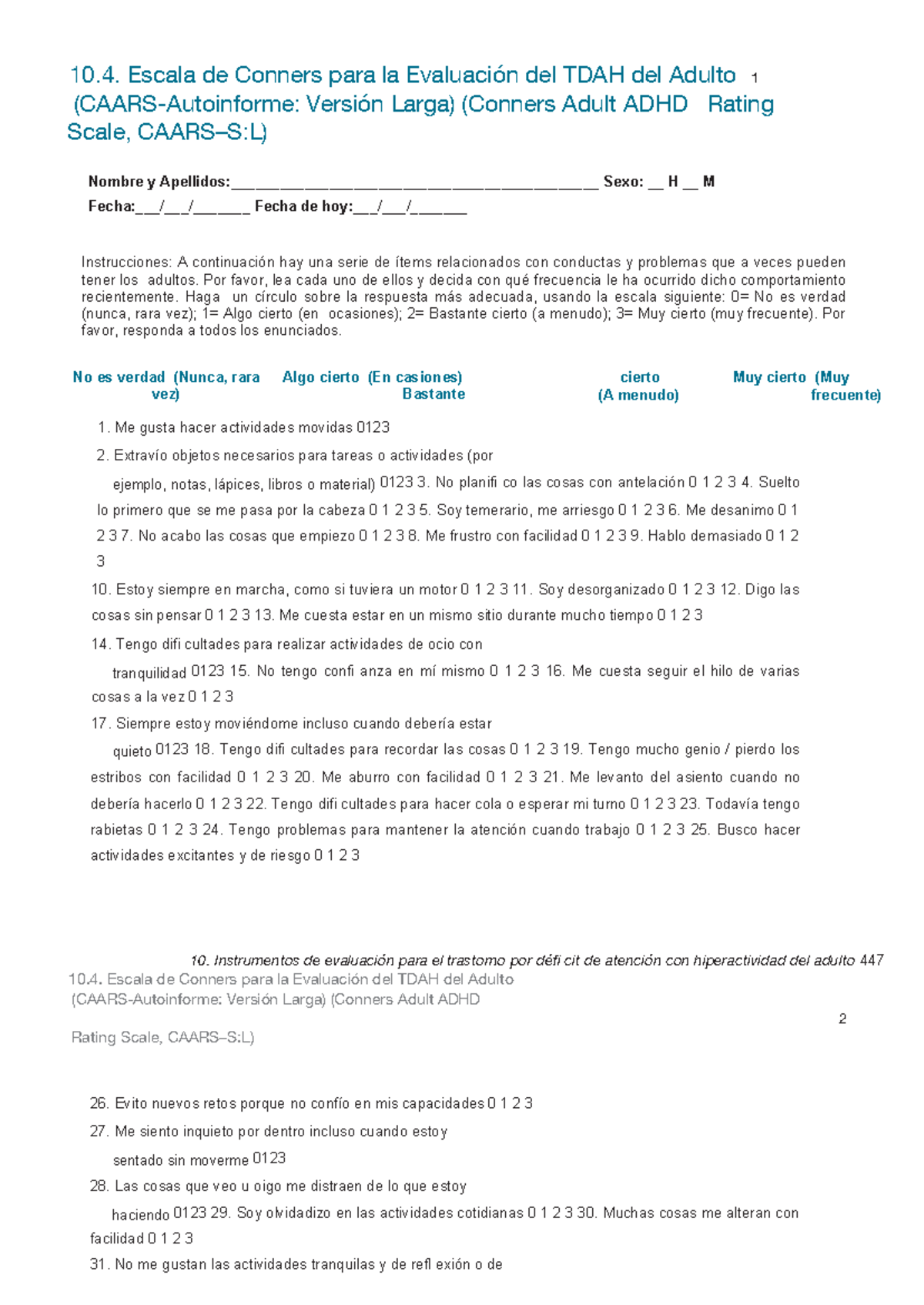 Escala CAARS para la Evaluación del TDAH en Adultos - Versión Larga ...