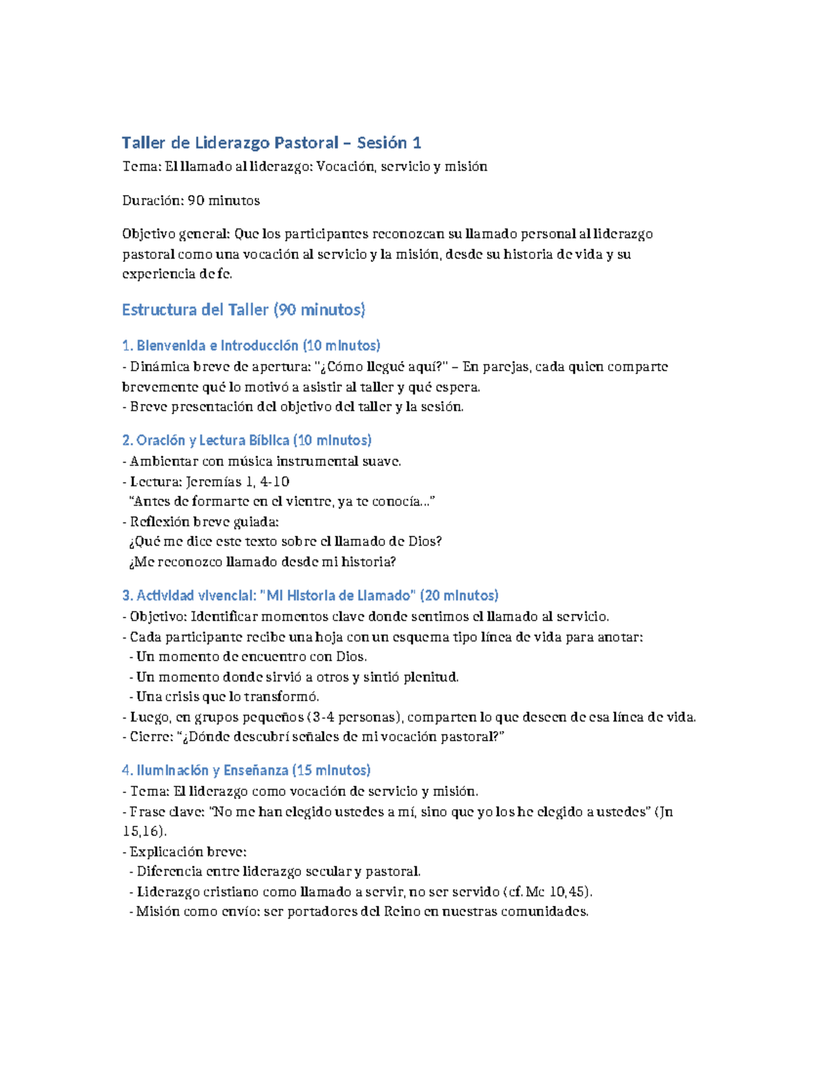 Clase 1: Taller de Liderazgo Pastoral - El Llamado al Servicio y Misión - Document Preview