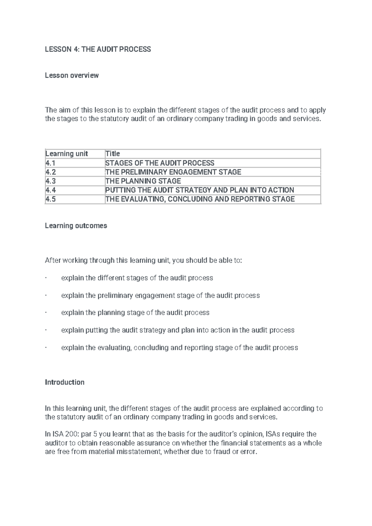 Lesson 4: The Stages of the Audit Process (ACCT 101) - Studocu