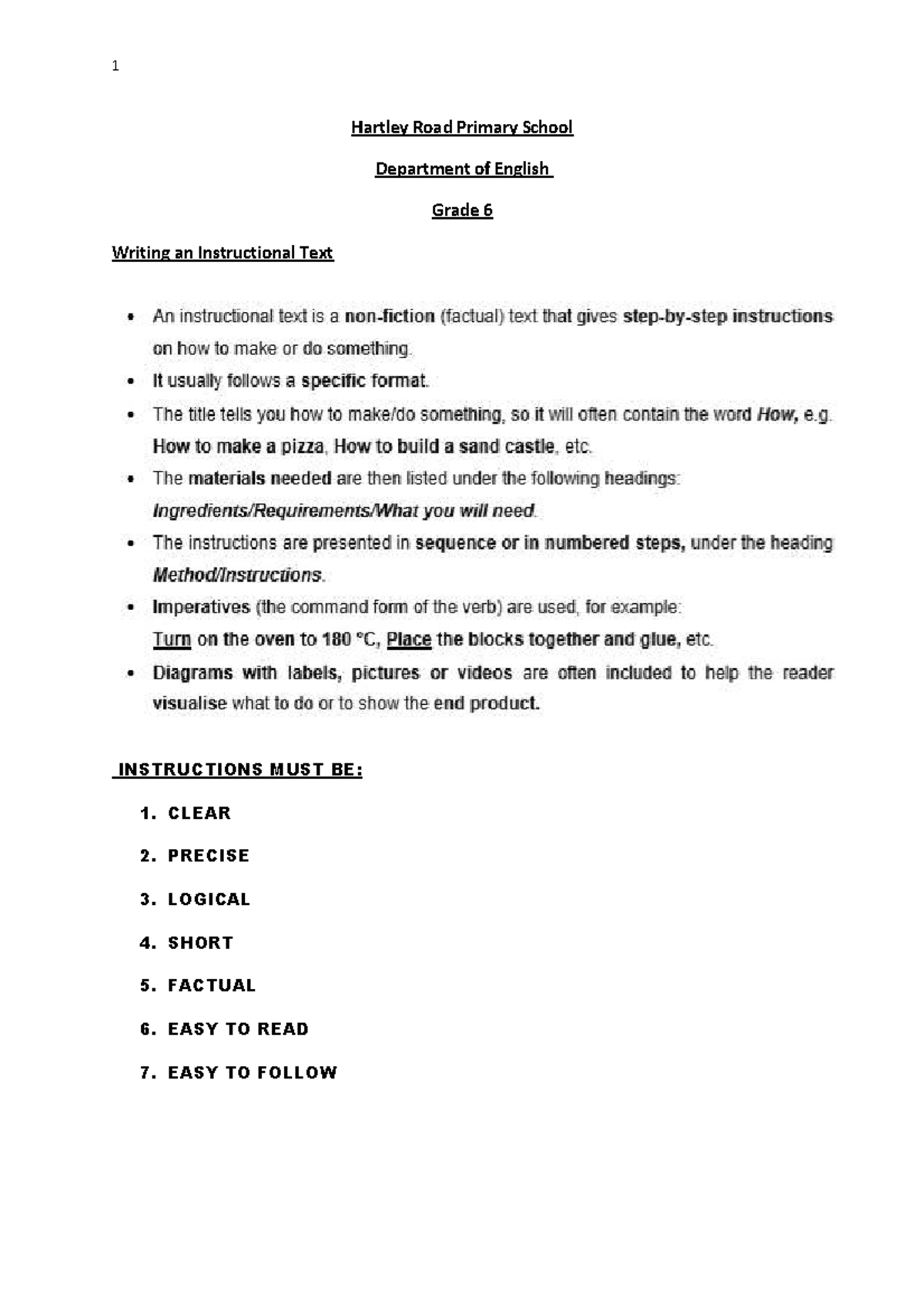 Writing an Instructional Text Guide for Grade 6 English - Studocu