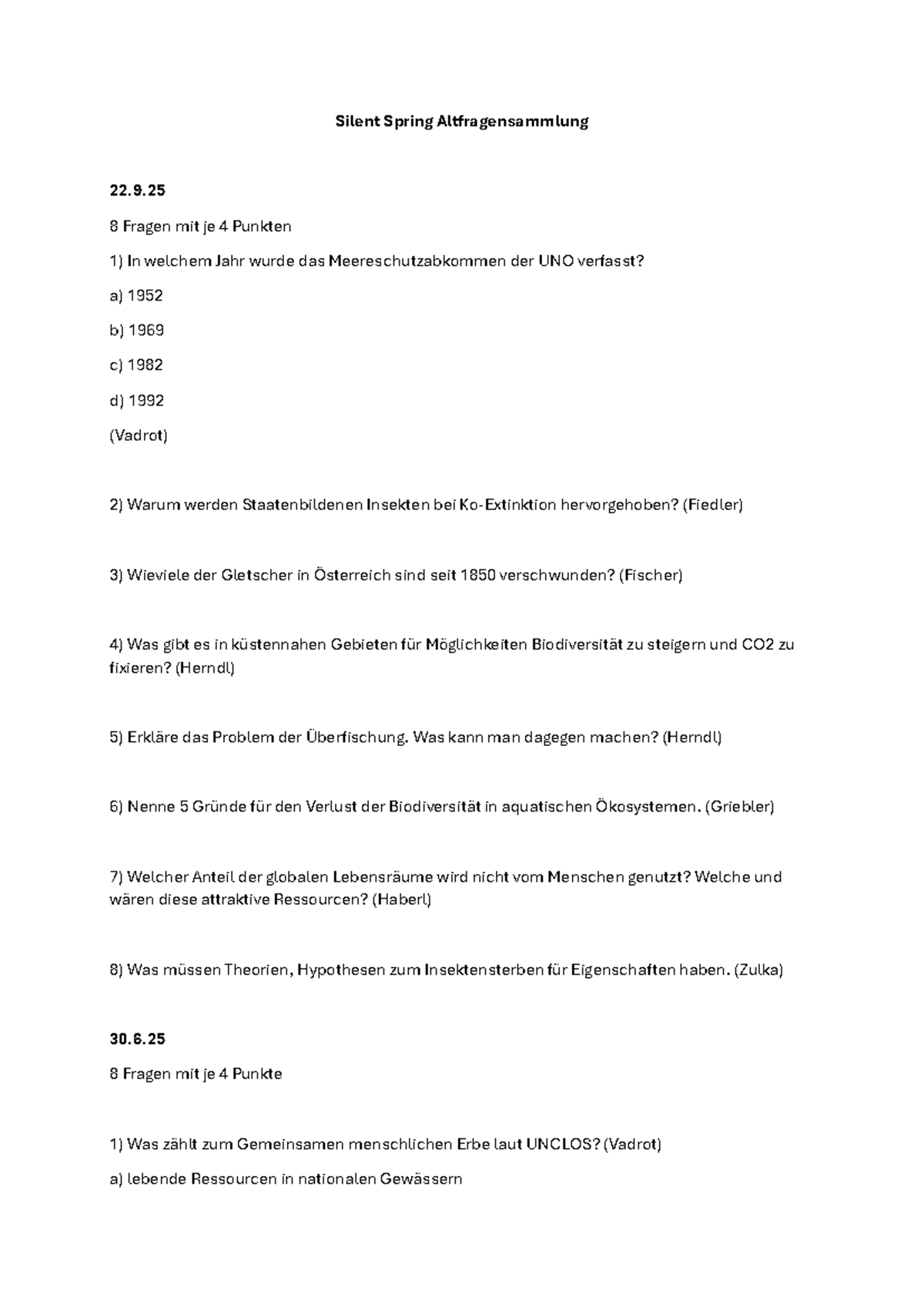 Silent Spring Altfragen für Prüfungsvorbereitung 2023 - Studocu