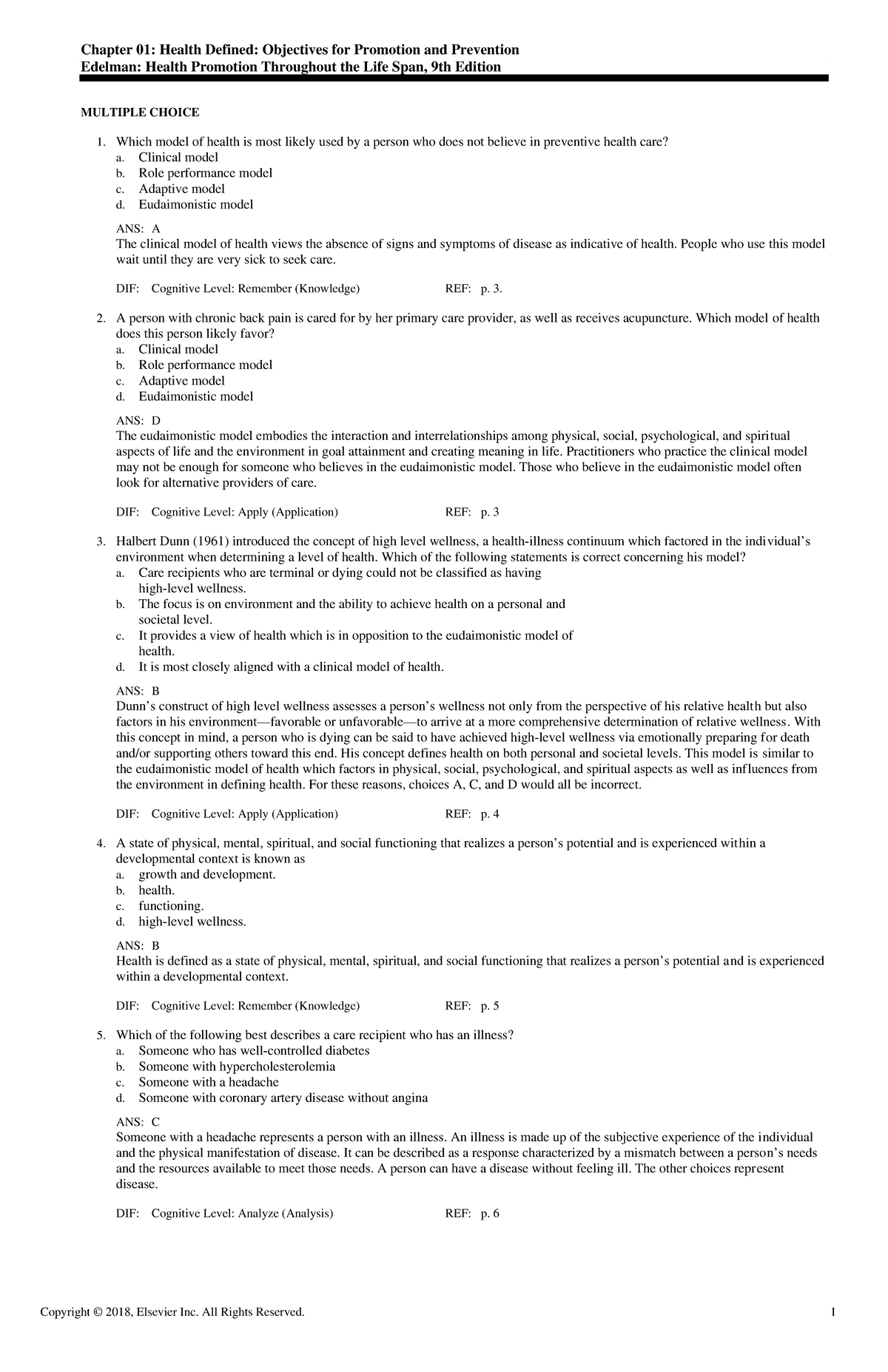 Health Promotion and Disease Prevention - Exam View - CH 01 - Nur1390 ...