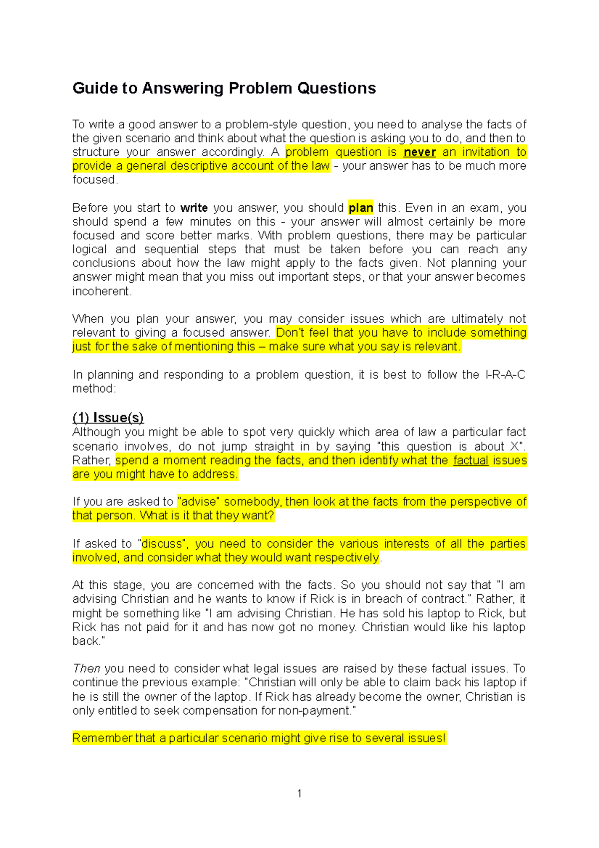 Effective Strategies for Answering Problem Questions in Law - Studocu