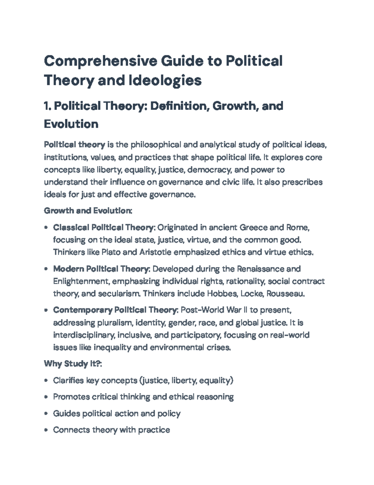 Comprehensive Overview of Political Theory and Ideologies (POL 101 ...