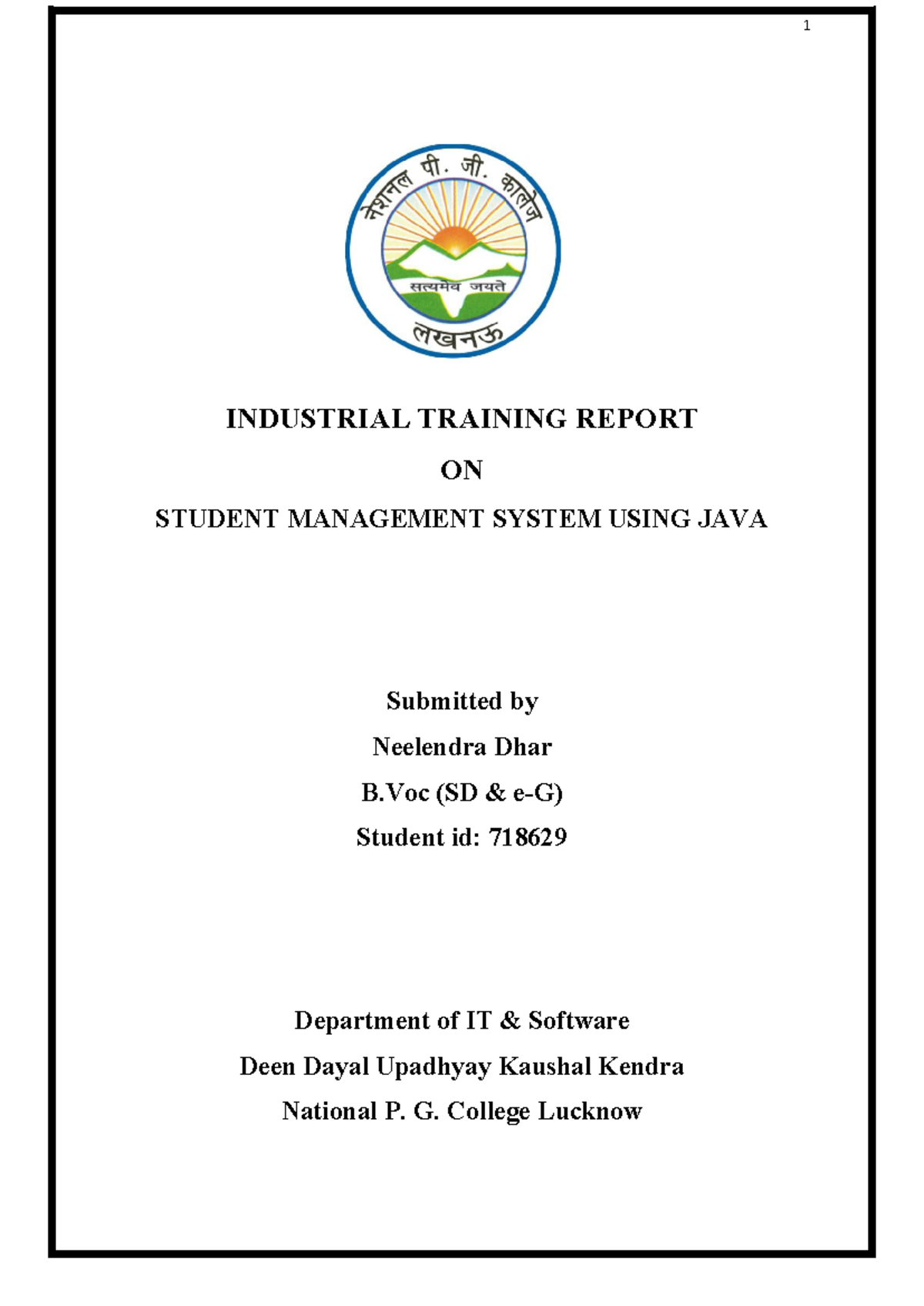**Title: 513320248 Industrial Training Report on Student Management ...