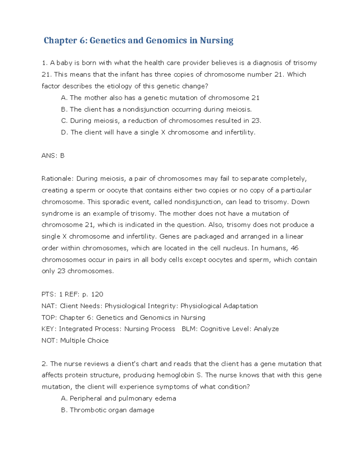 TG Chapter 06 - Sample quizzes - Chapter 6: Genetics and Genomics in ...