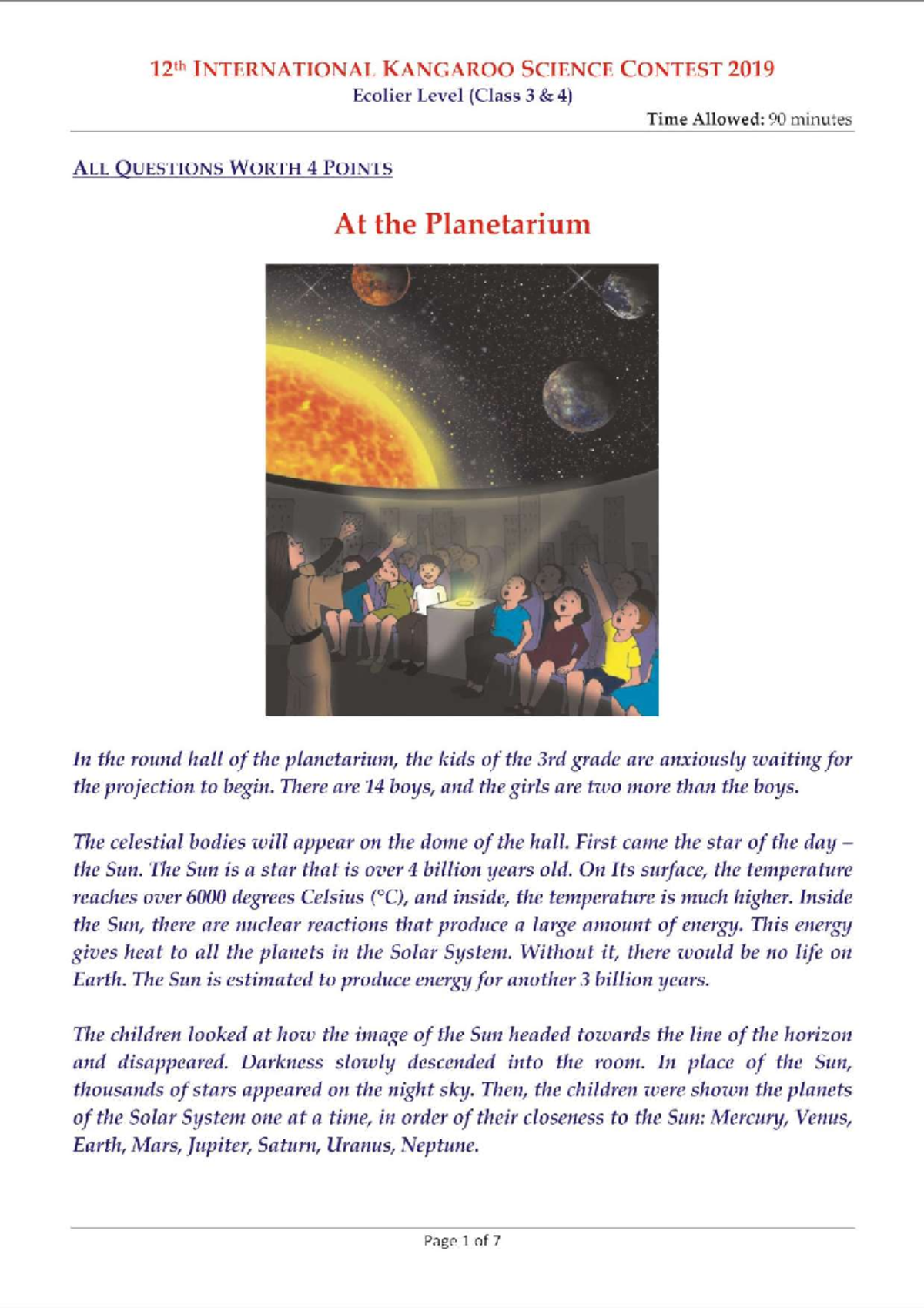 12th International Kangaroo Science Contest 2019: Ecolier Level (Class ...