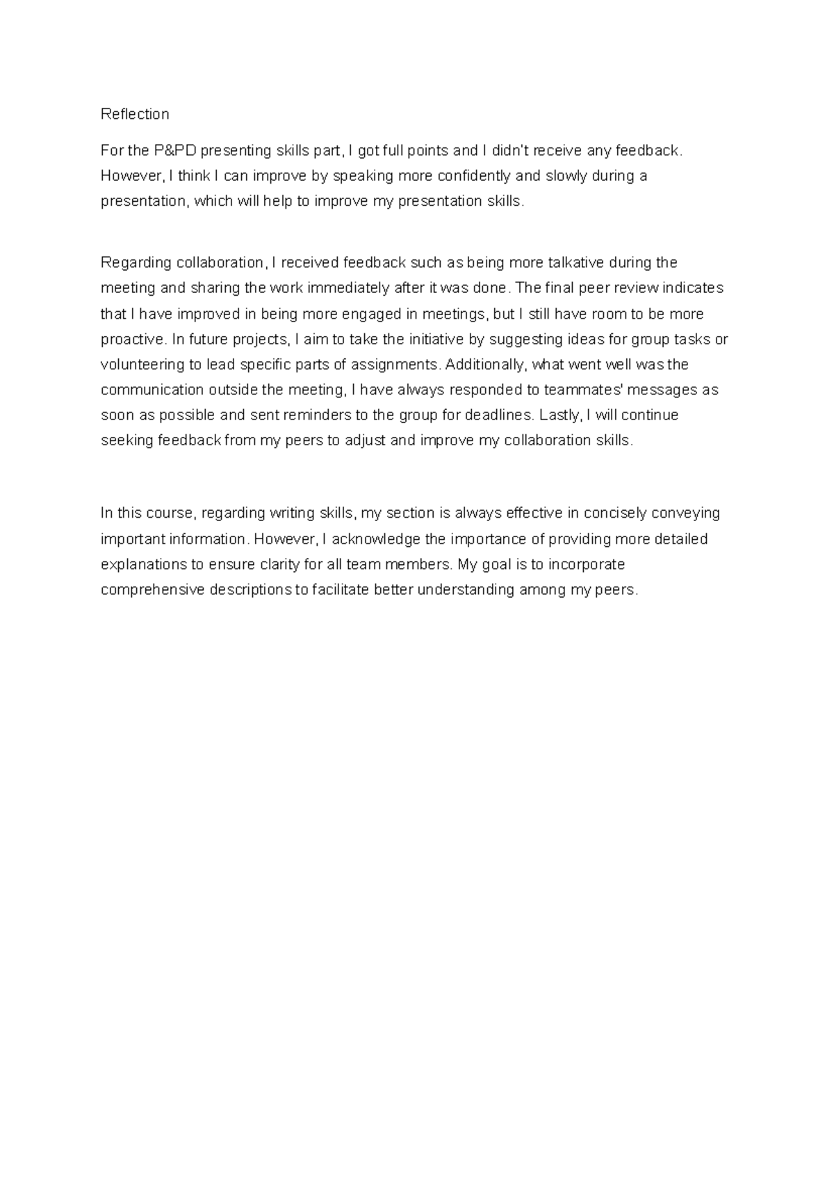 P&PD Reflection on Presentation & Collaboration Skills Improvement ...