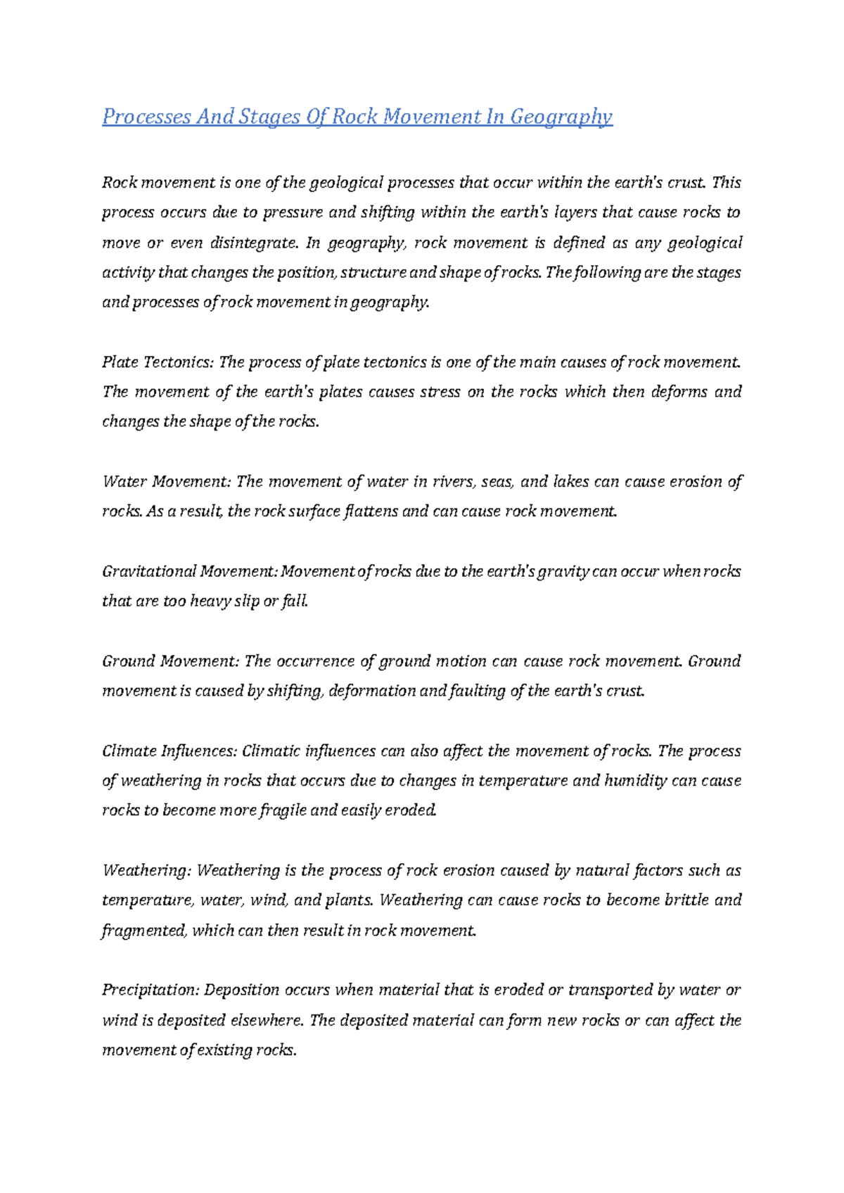 Processes And Stages Of Rock Movement In Geography - This process ...