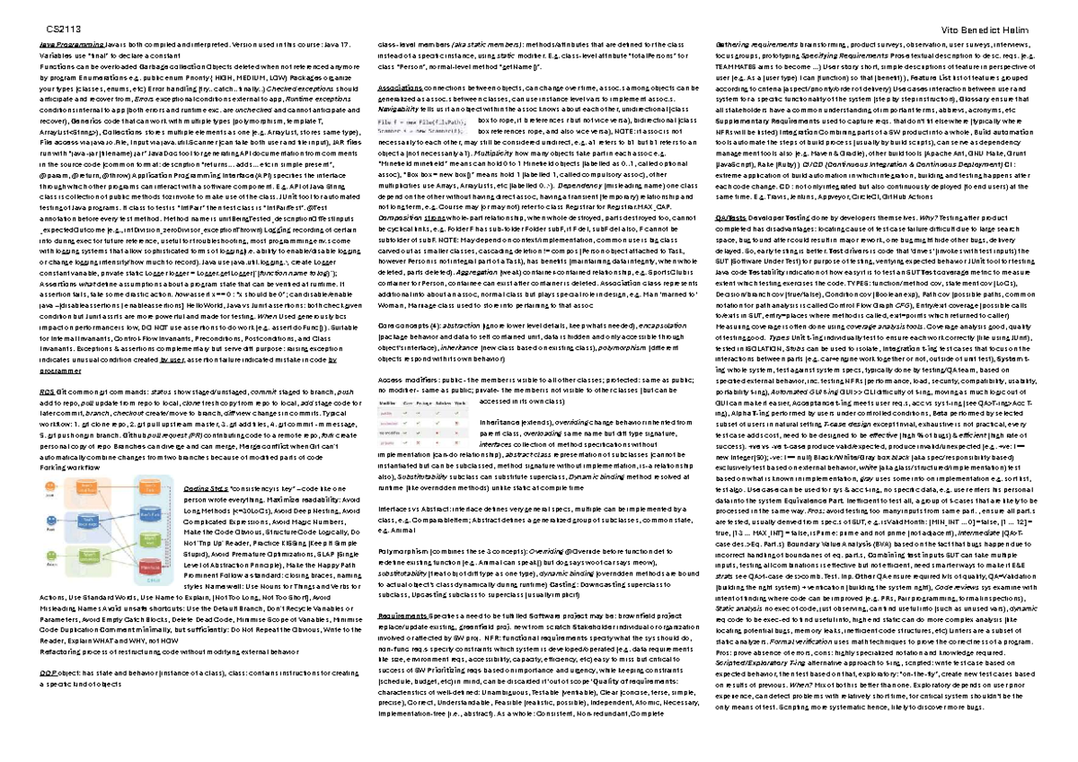 CS2113 Final Exam Cheatsheet: Java Programming Concepts and Practices ...