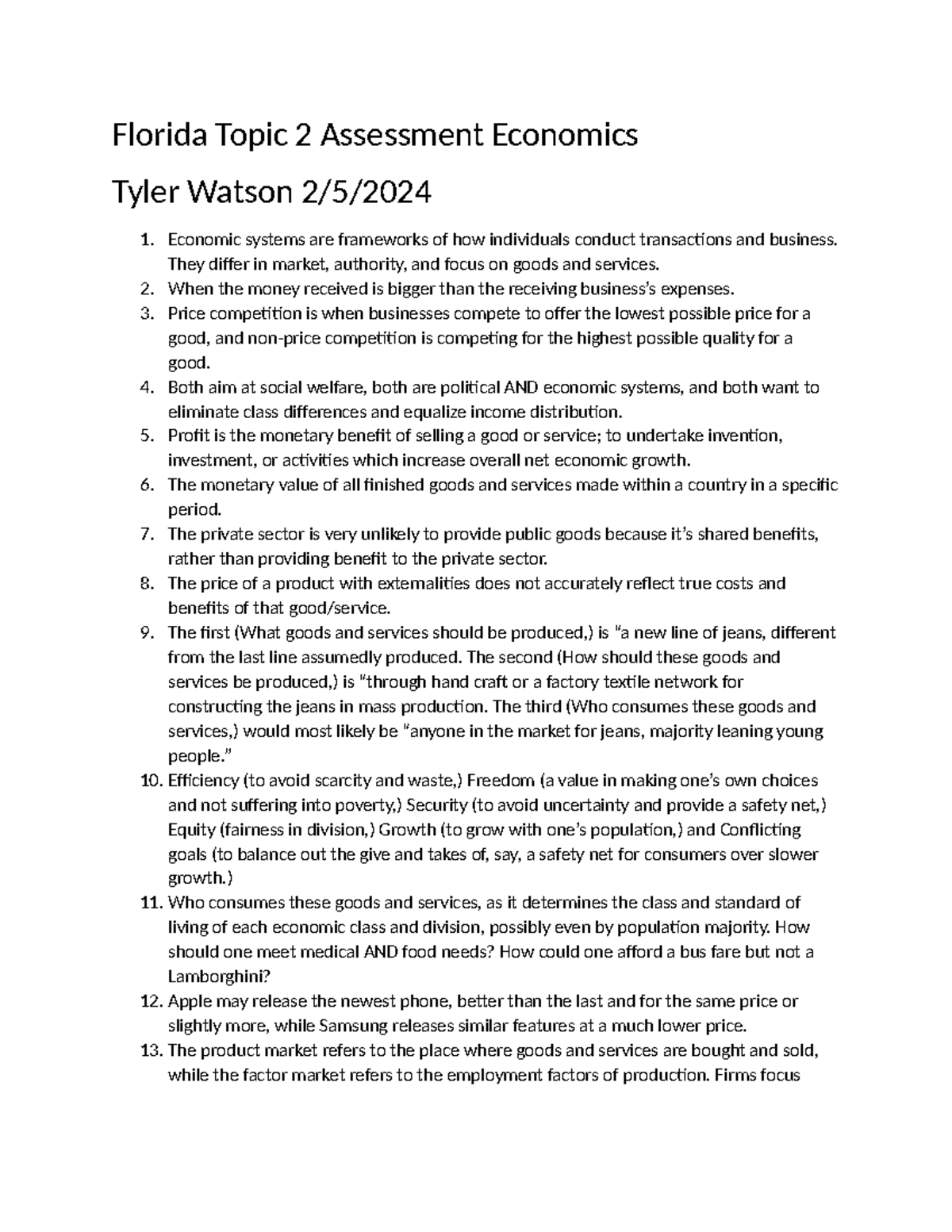 Economics Topic 2 - ................ - Florida Topic 2 Assessment ...