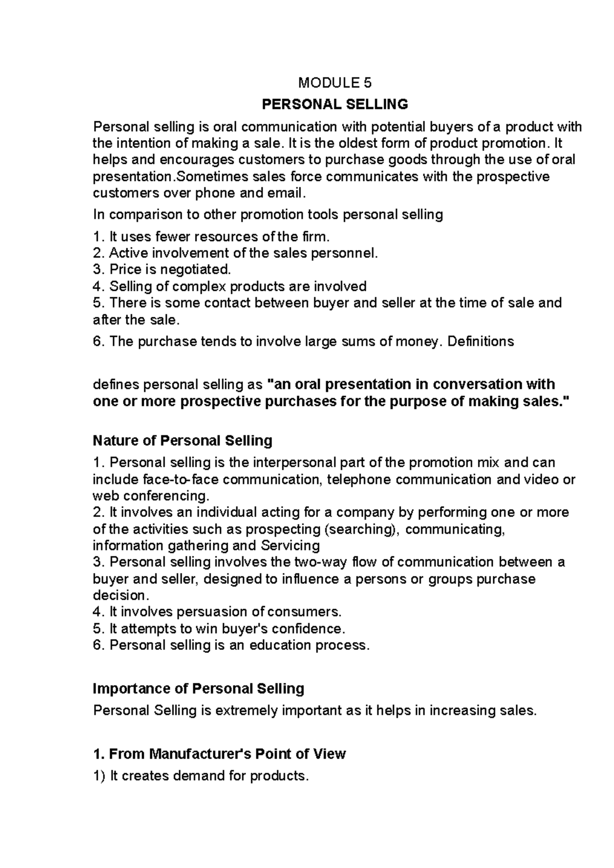 Advertising Module 5: Understanding Personal Selling Techniques - Studocu