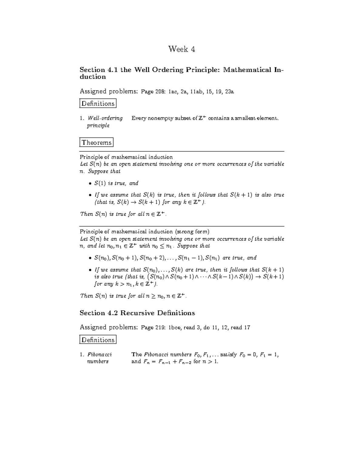Week4Definitions - Definitions - Week 4 Section 4 the Well Ordering ...