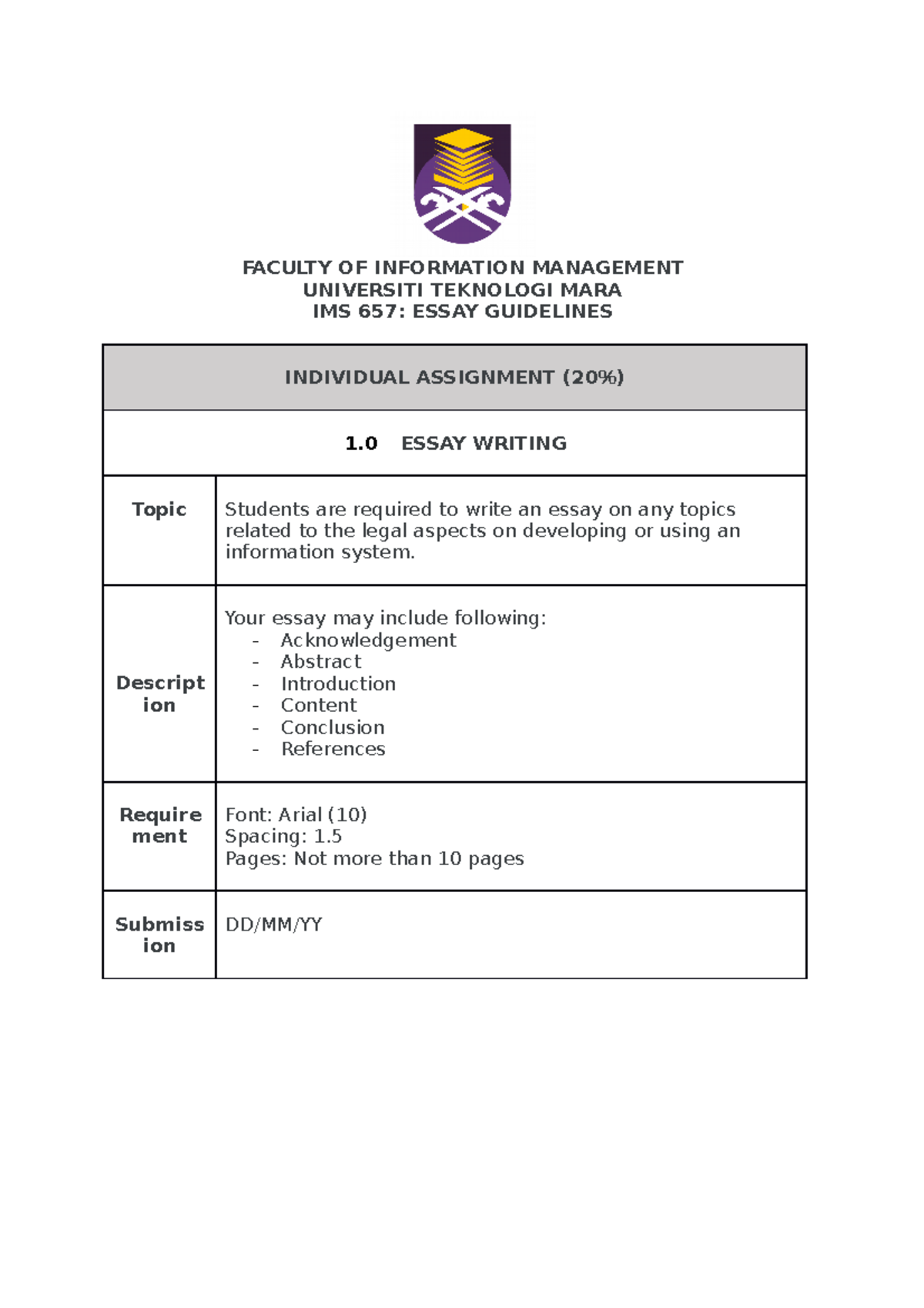 IMS657 - Assignment - IMR 567 - FACULTY OF INFORMATION MANAGEMENT ...