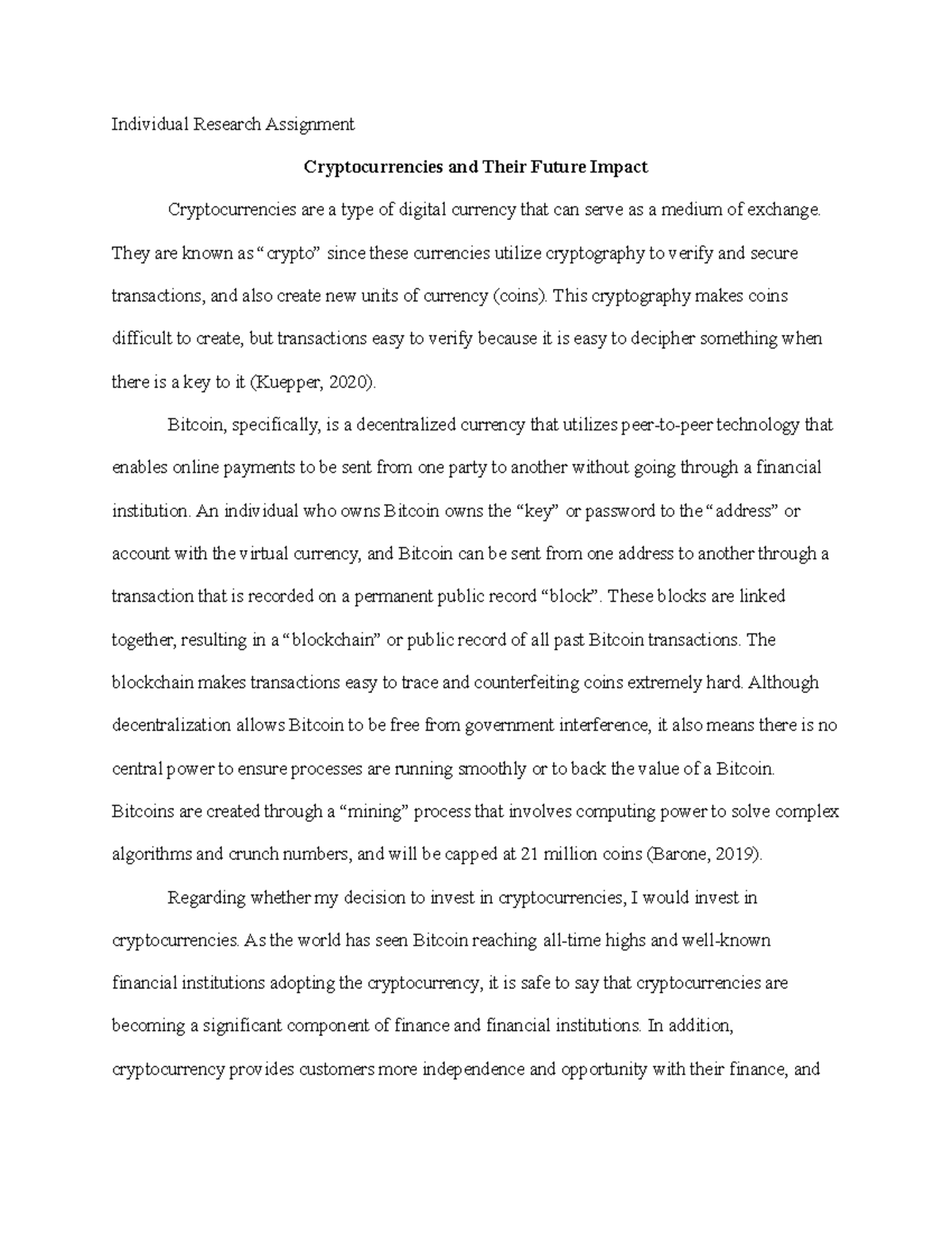 Cryptocurrency Assignment: Exploring the Future of Digital Currency -  Studocu